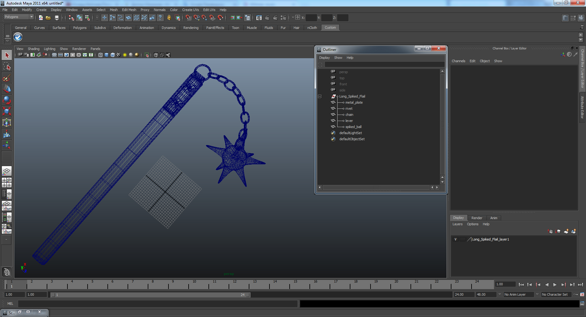 Long Spiked Flail 3D