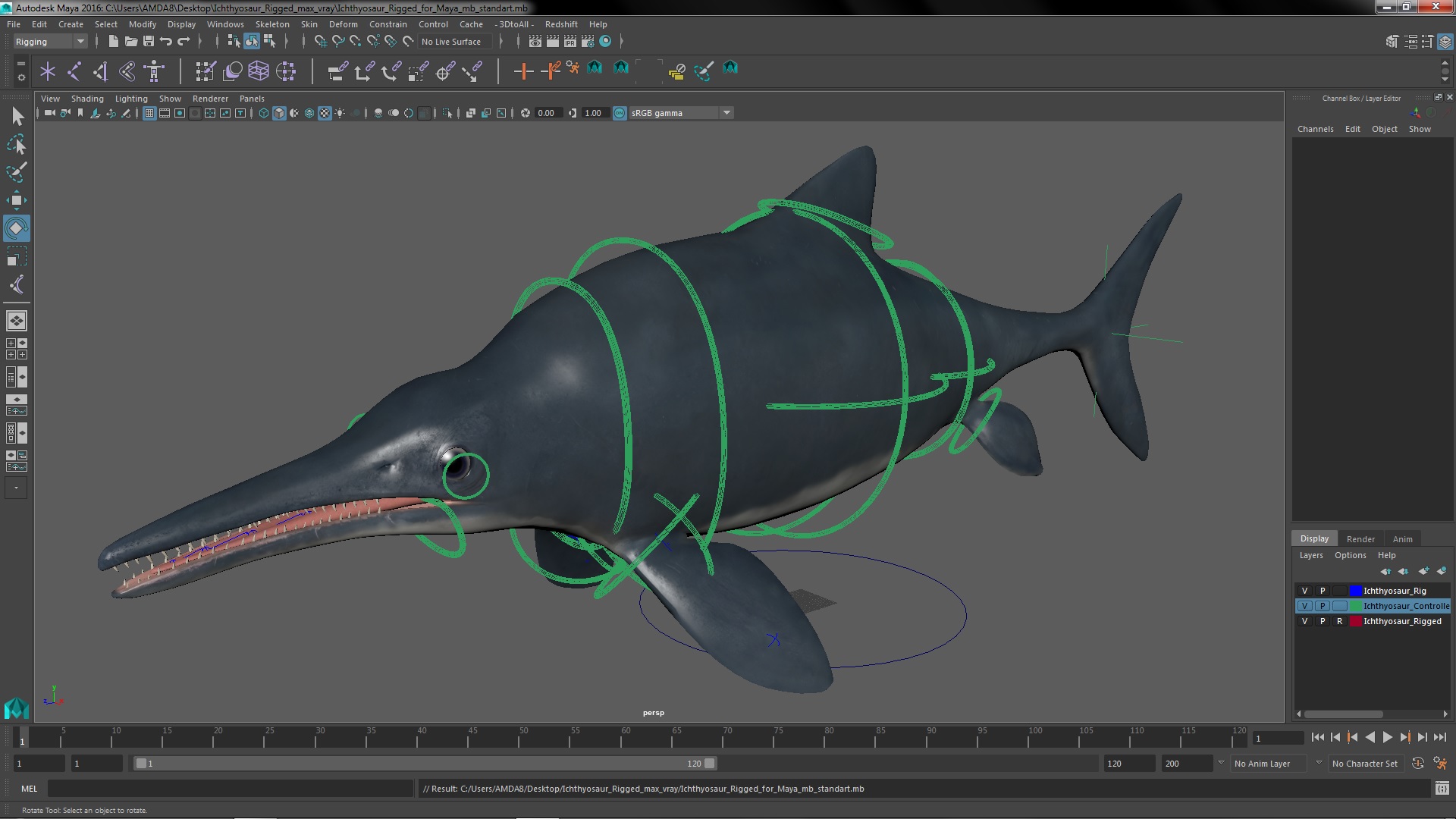 Ichthyosaur Rigged for Maya 3D