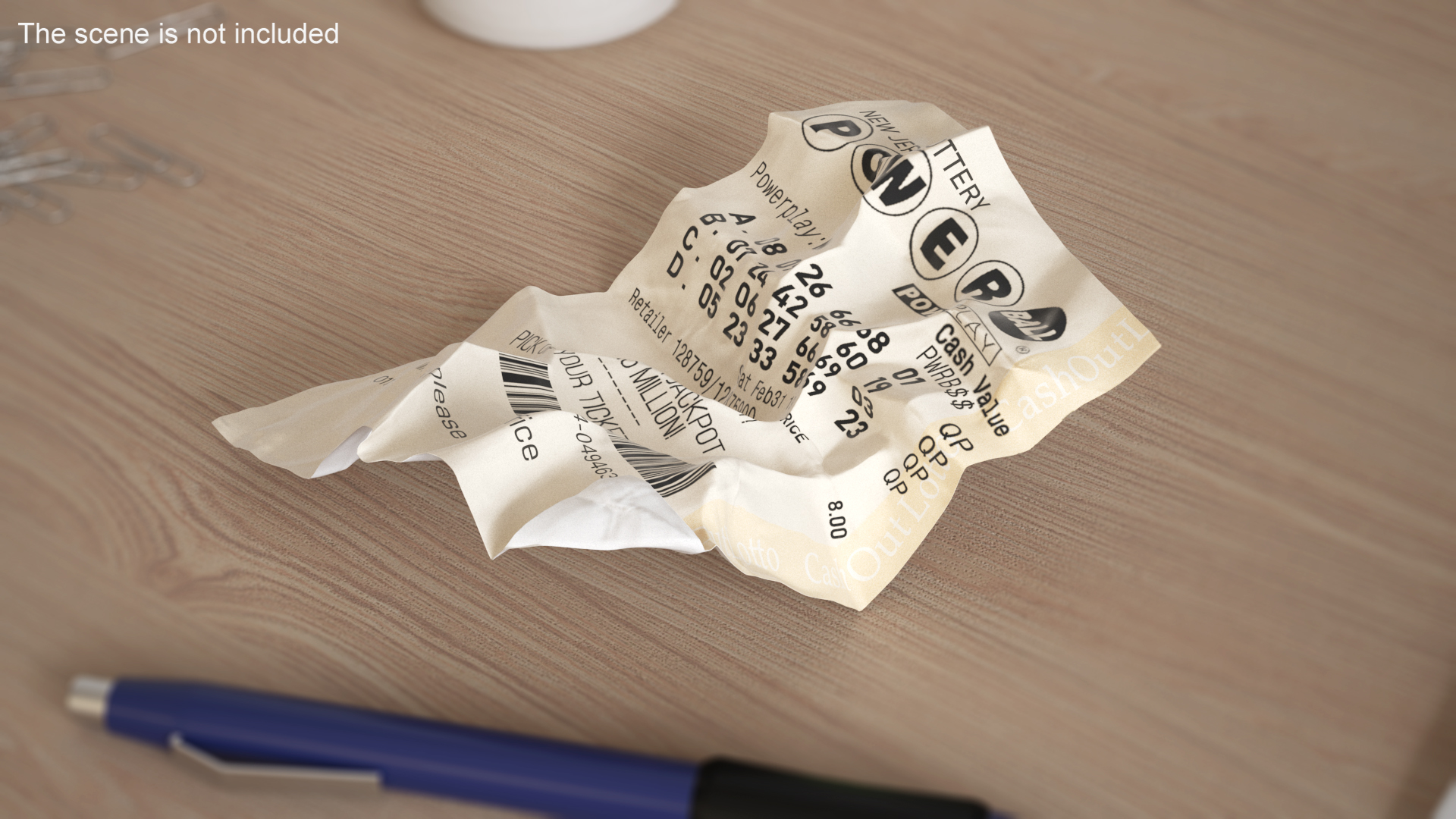 3D Lottery Ticket of Powerball Crumpled