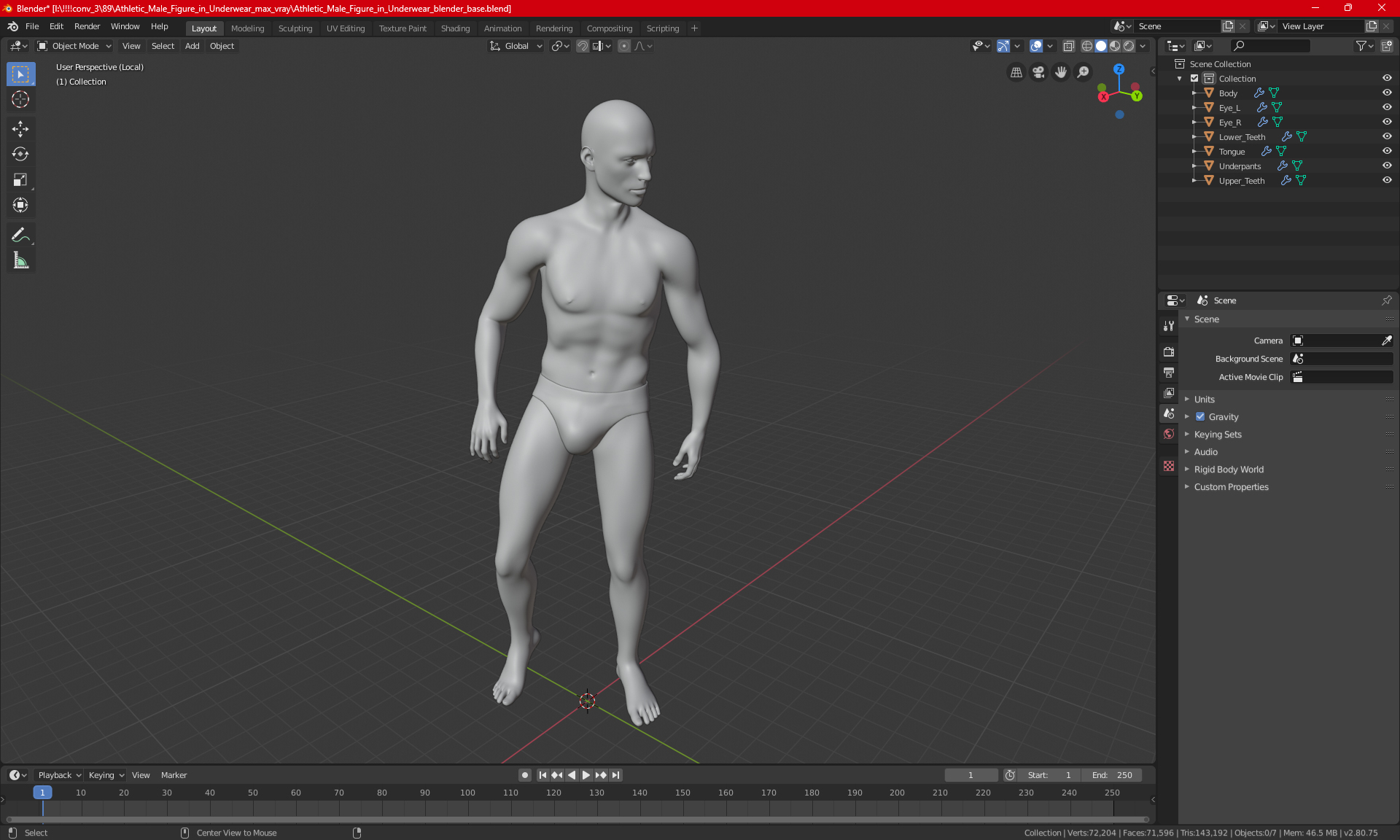 3D Athletic Male Figure in Underwear model