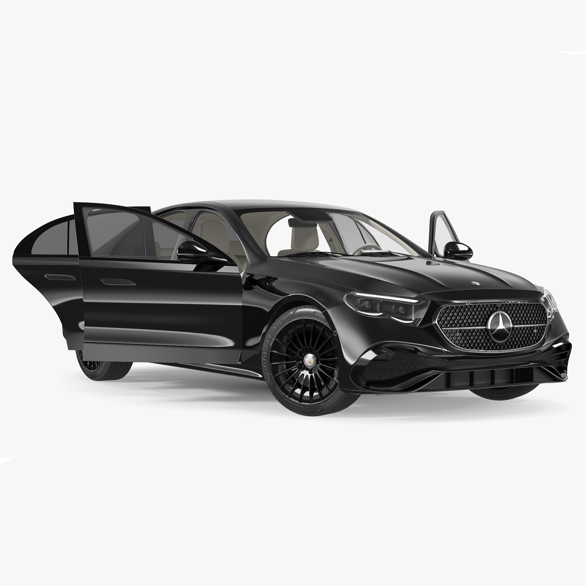 Mercedes E-class Black Color Rigged for Maya 3D model
