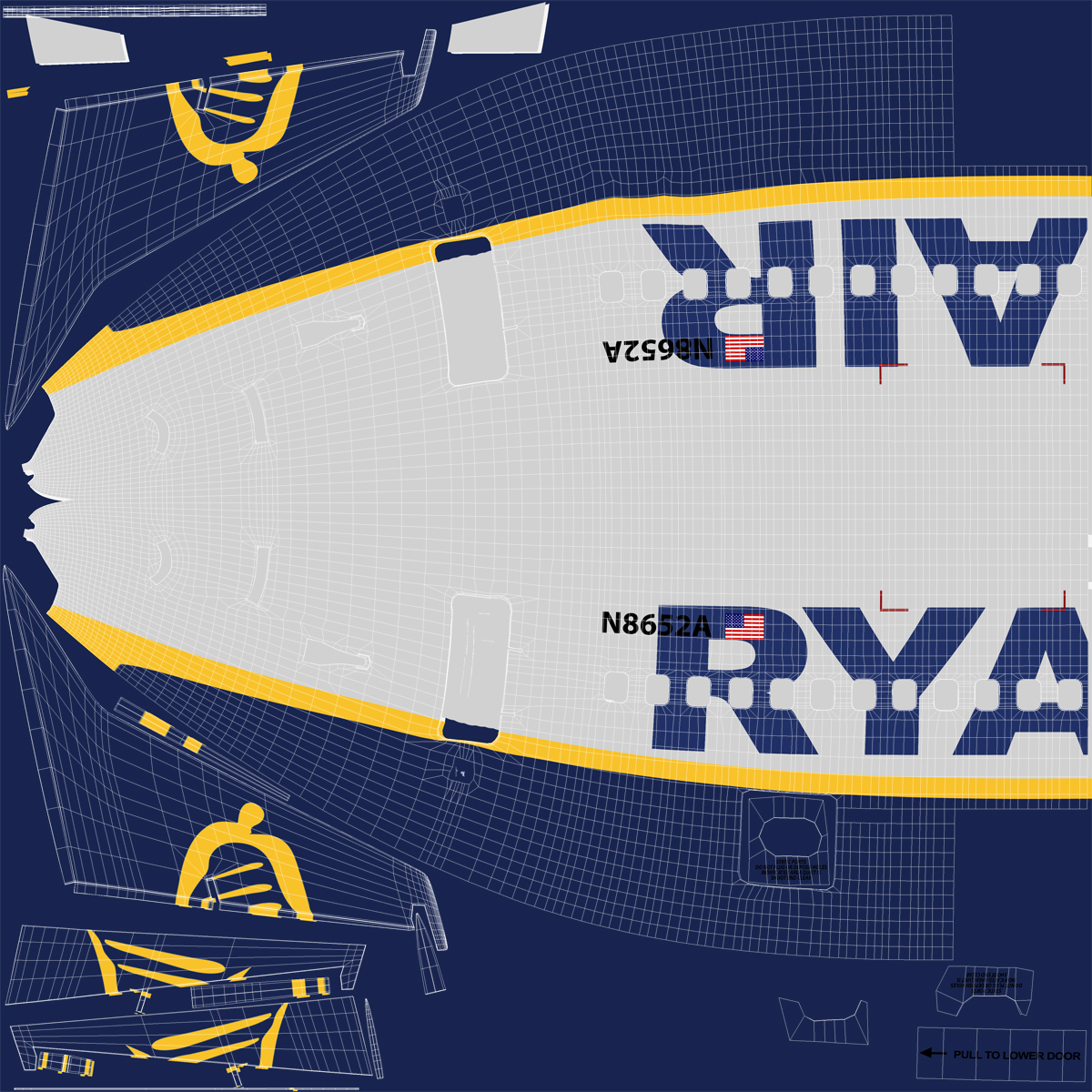 Boeing 737 600 Ryanair Rigged 3D model