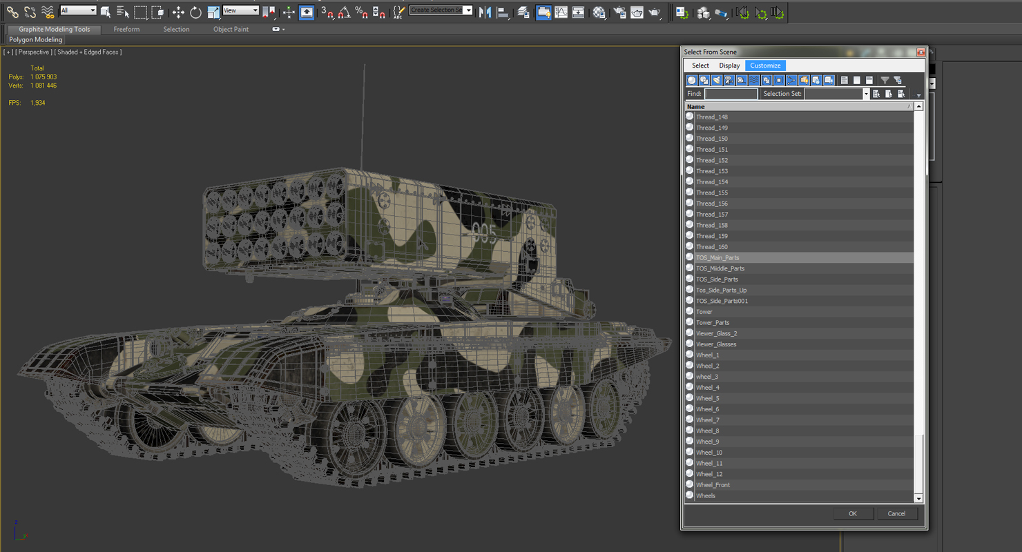 Russian 24 barrel Multiple Rocket Launcher TOS 1A 3D model