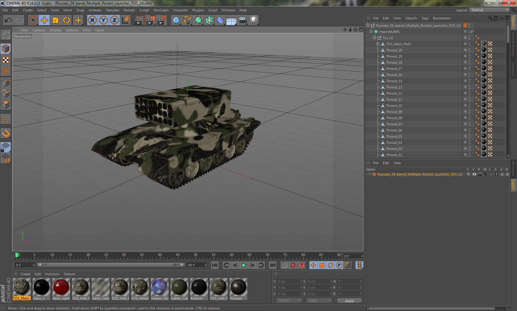 Russian 24 barrel Multiple Rocket Launcher TOS 1A 3D model