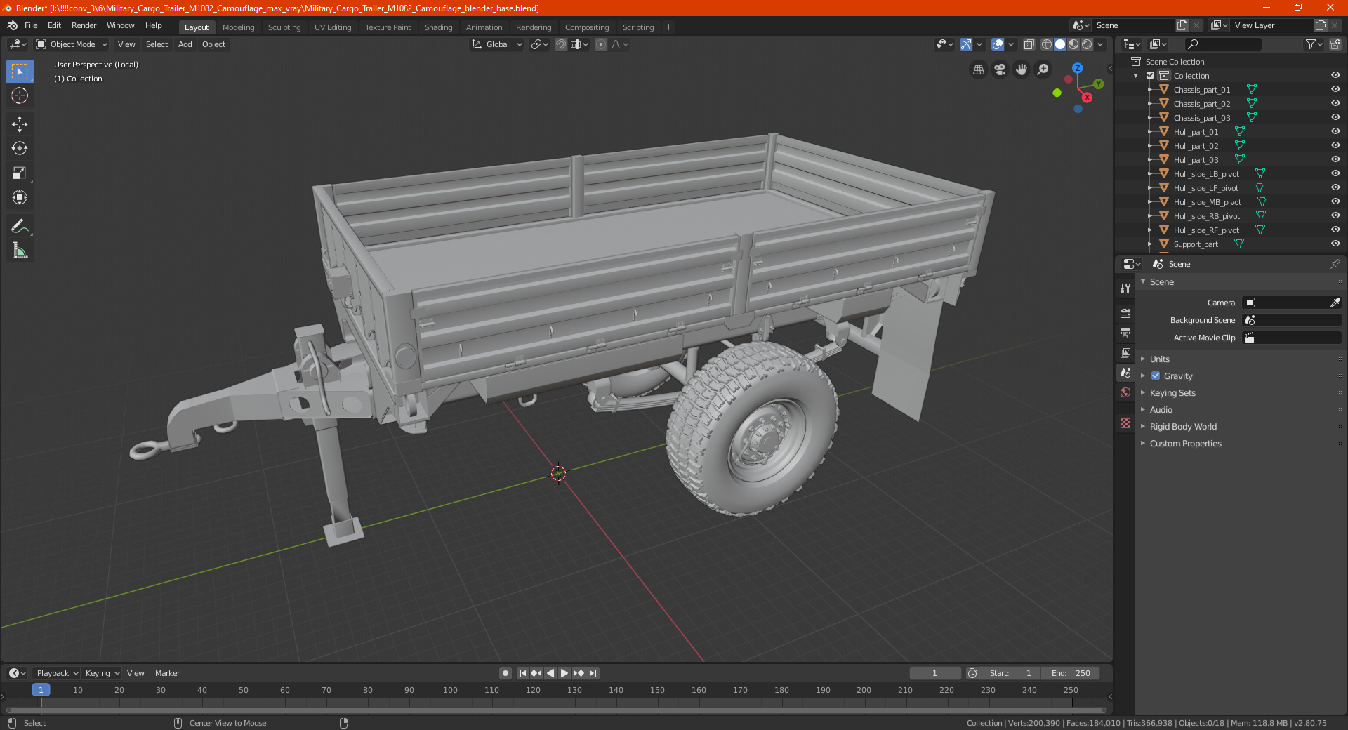 Military Cargo Trailer M1082 Camouflage 3D model