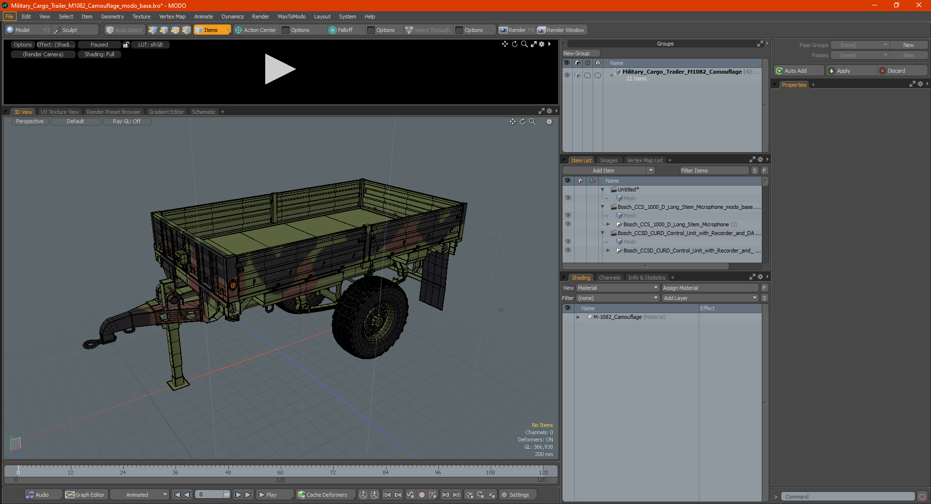 Military Cargo Trailer M1082 Camouflage 3D model