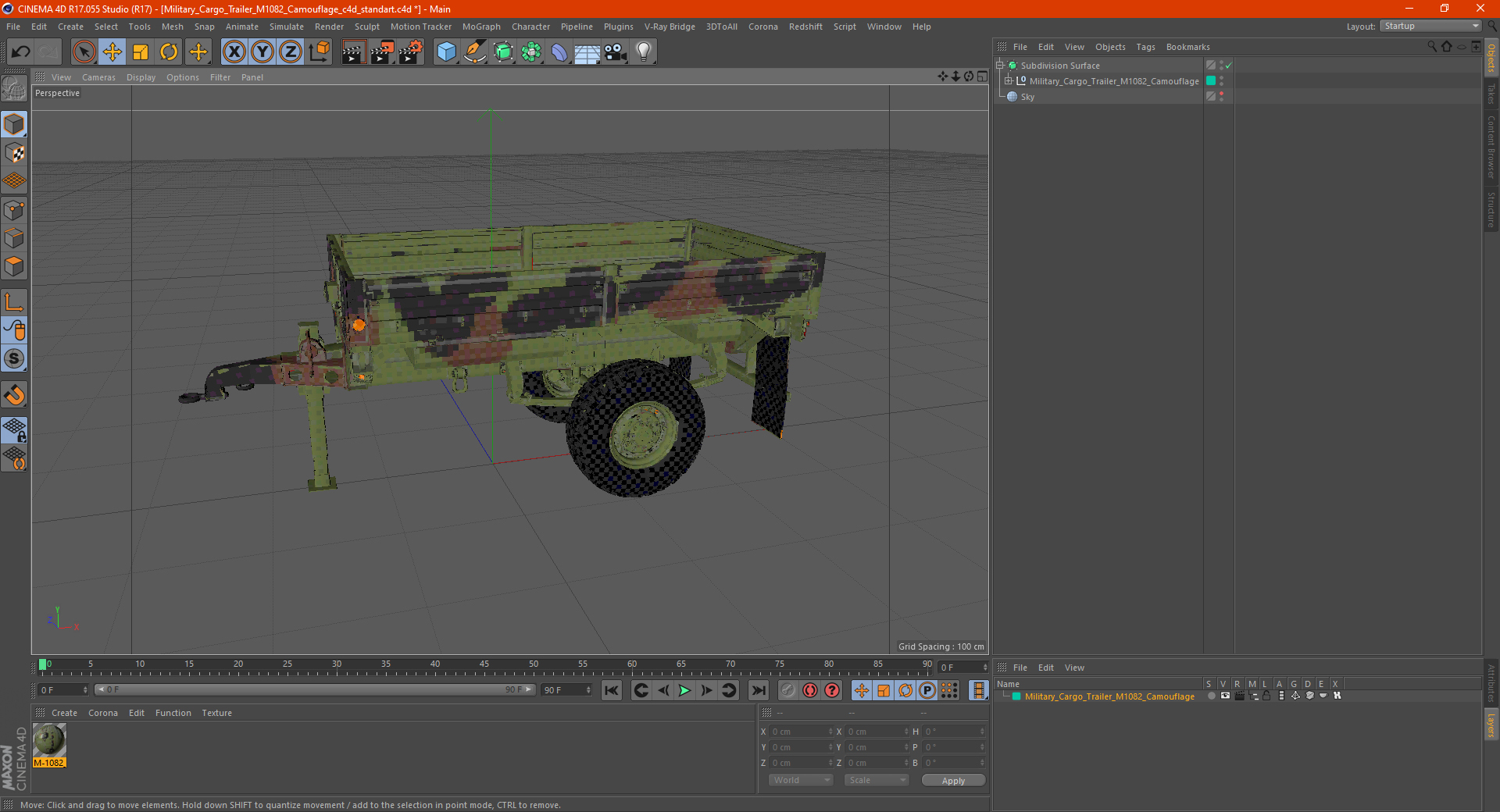 Military Cargo Trailer M1082 Camouflage 3D model