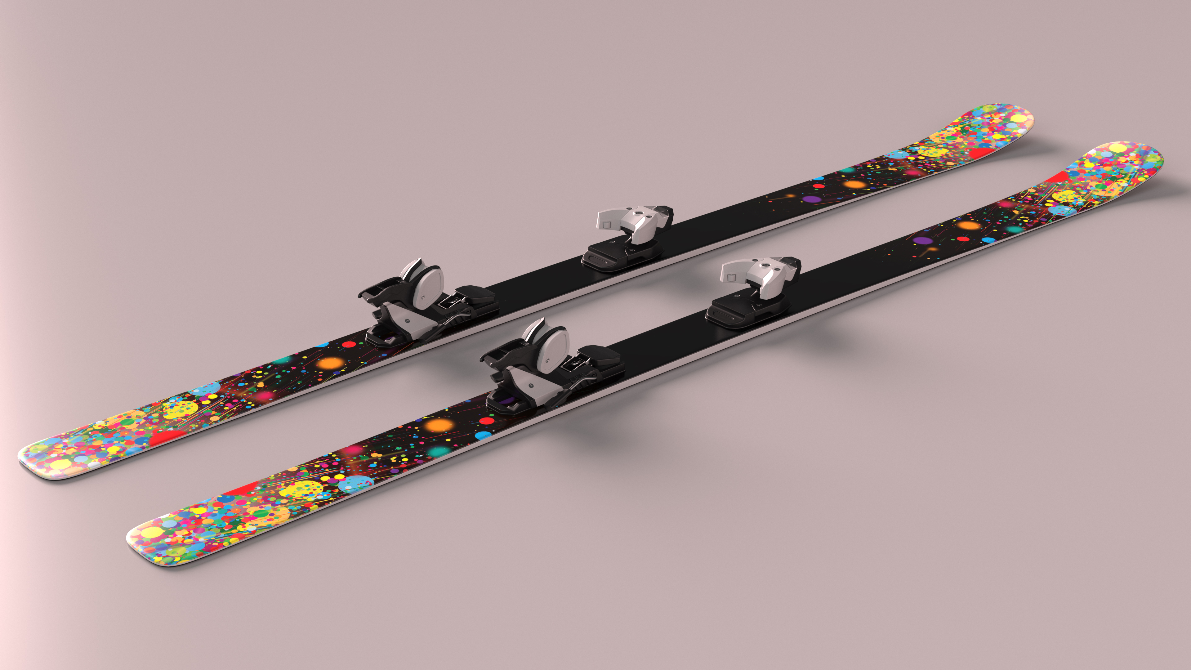 3D Snow Skis With Bindings model