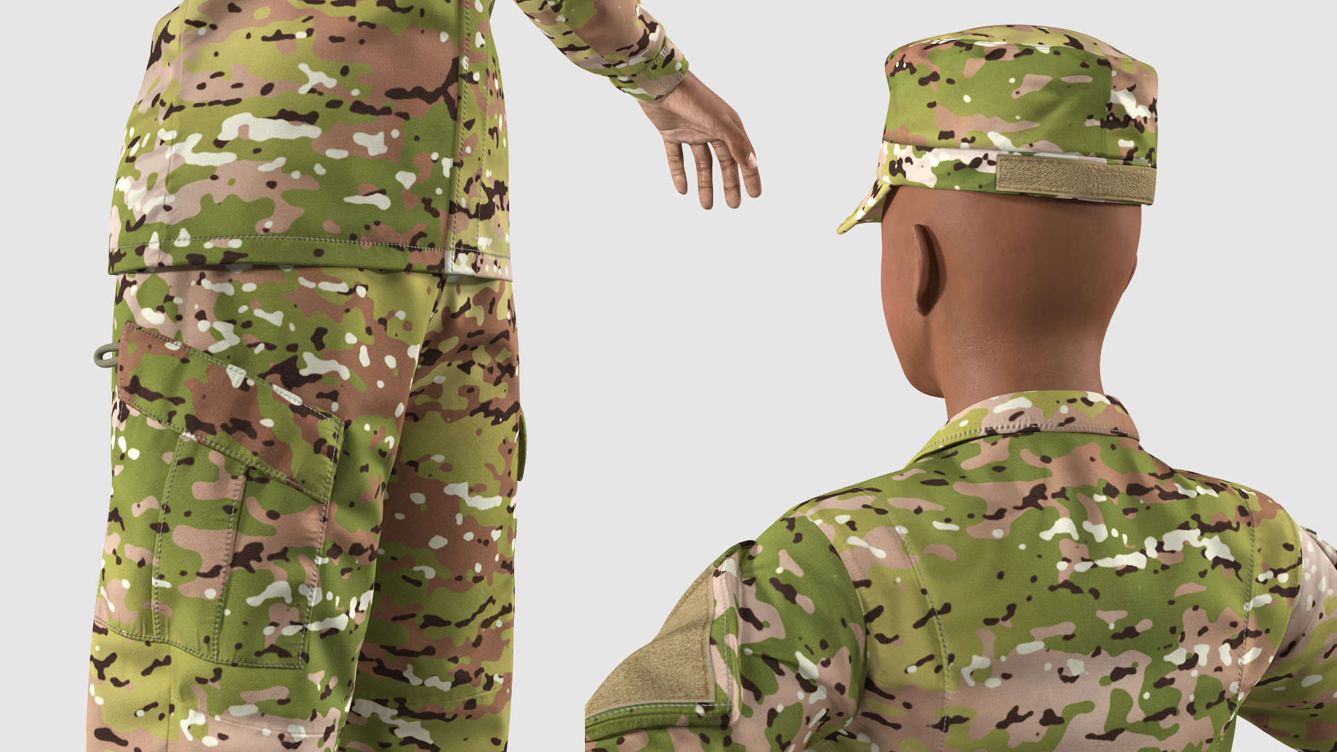 Black Female Soldier Camo T Pose 3D