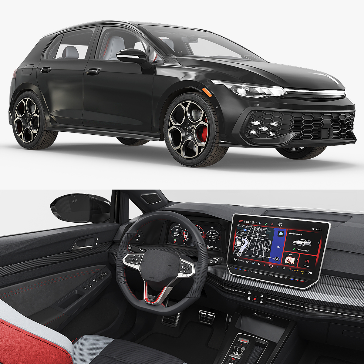 Compact Turbo Hatchback Car Black Rigged