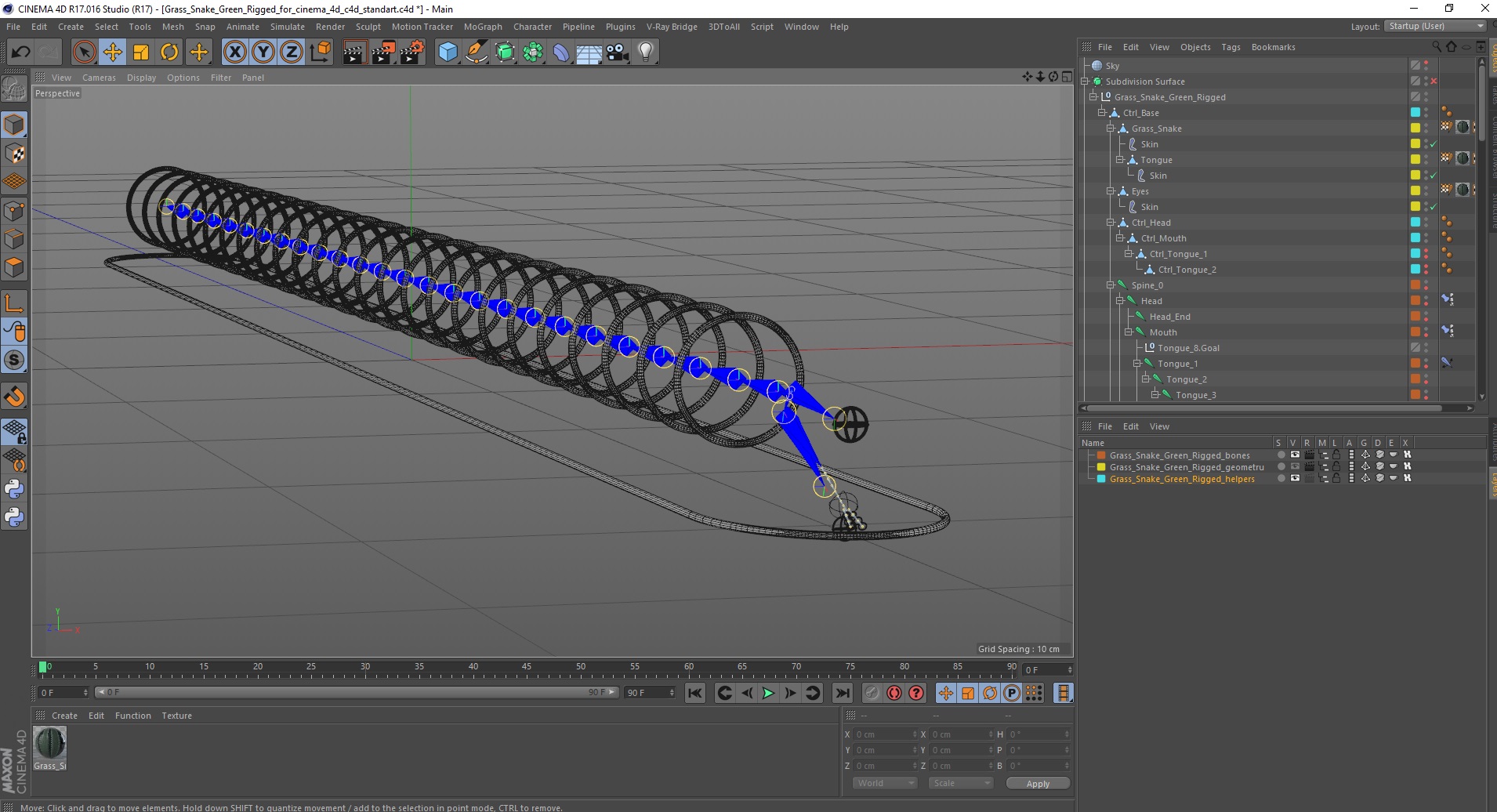 3D Grass Snake Green Rigged for Cinema 4D model