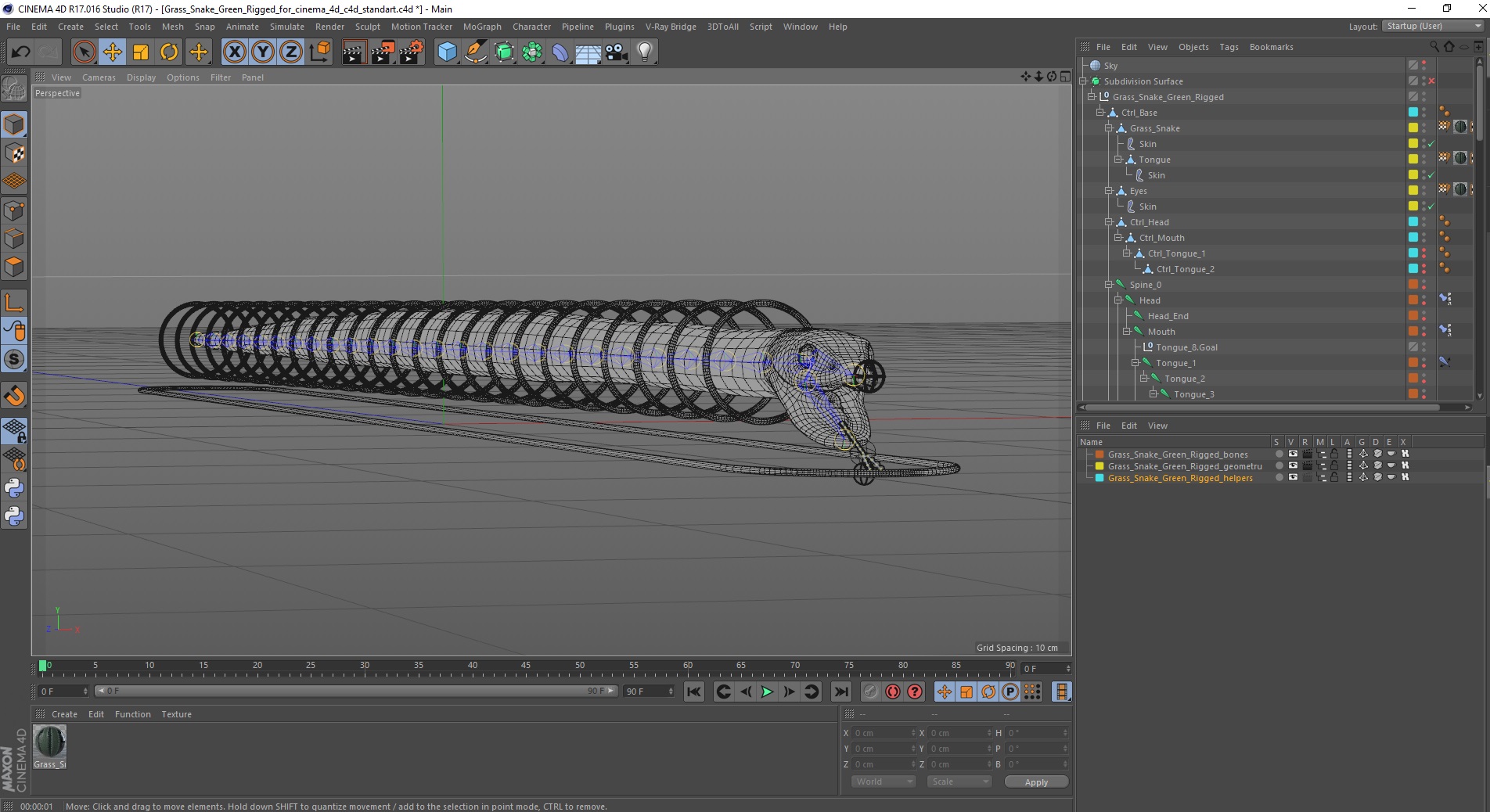 3D Grass Snake Green Rigged for Cinema 4D model