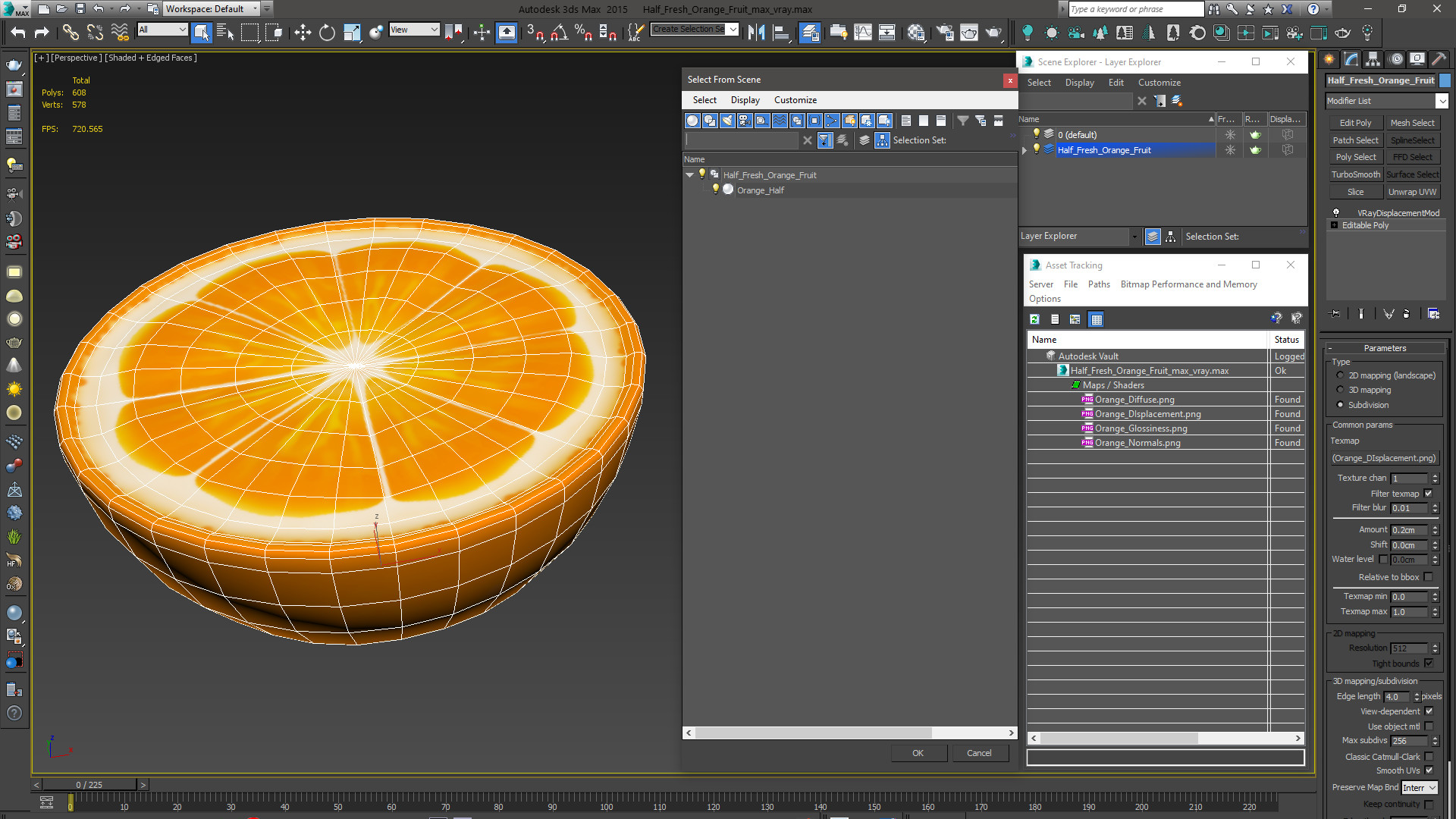 3D Half Fresh Orange Fruit model