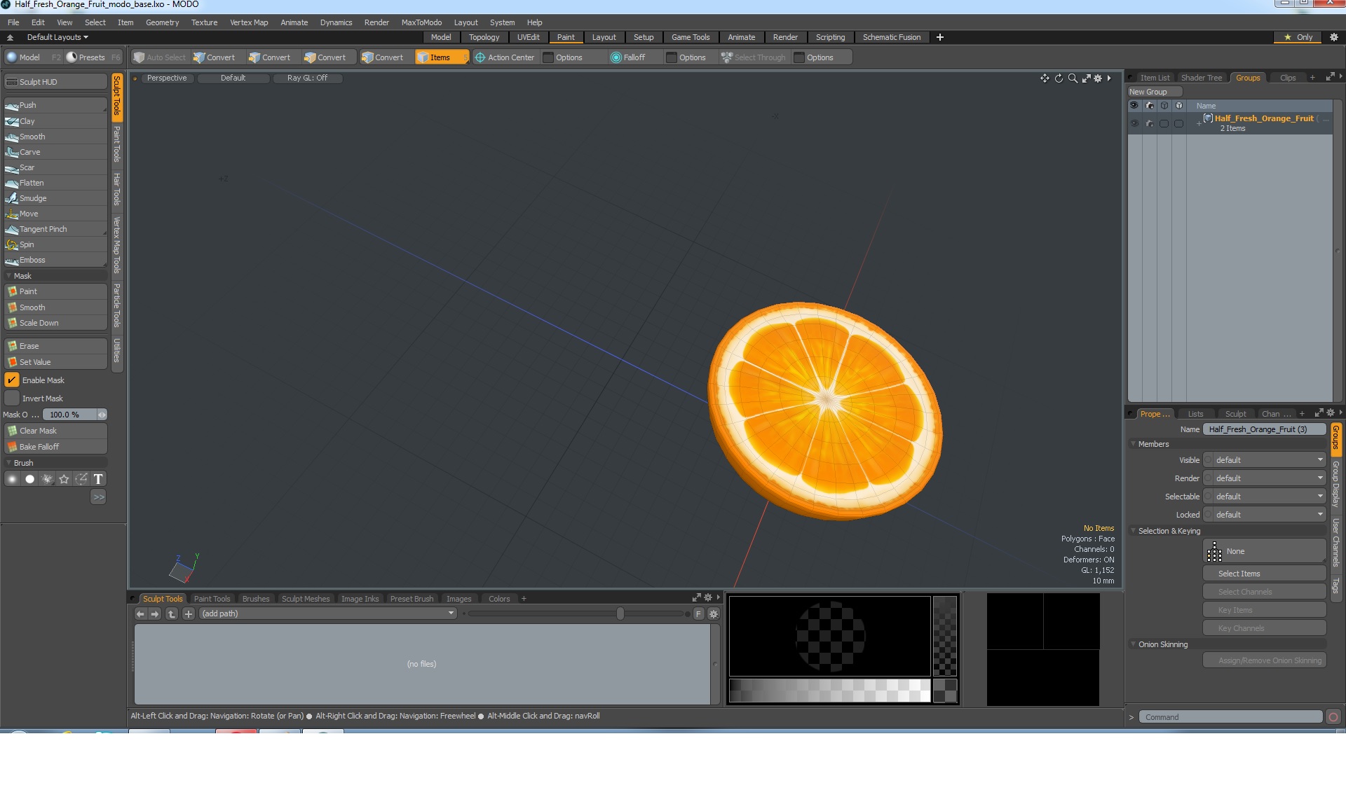 3D Half Fresh Orange Fruit model