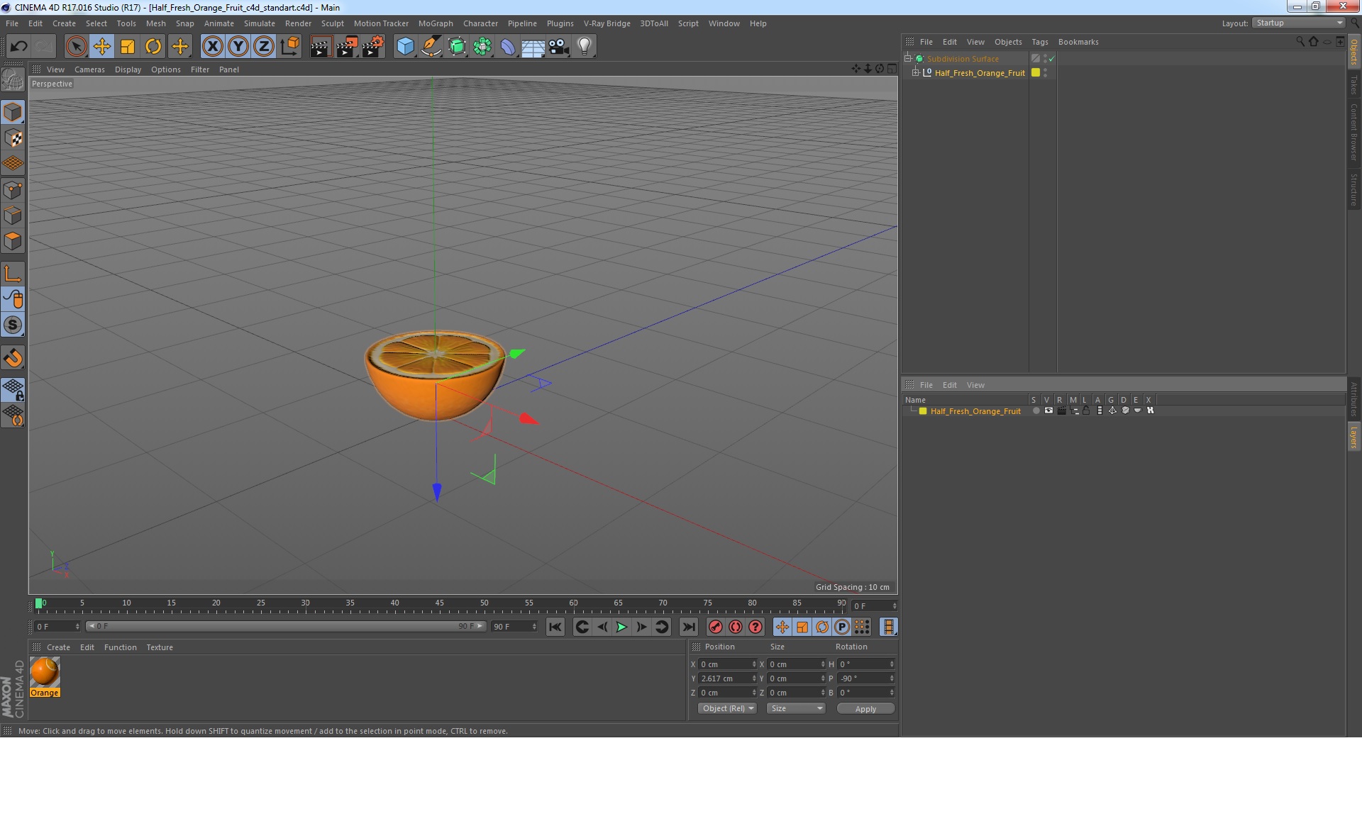 3D Half Fresh Orange Fruit model