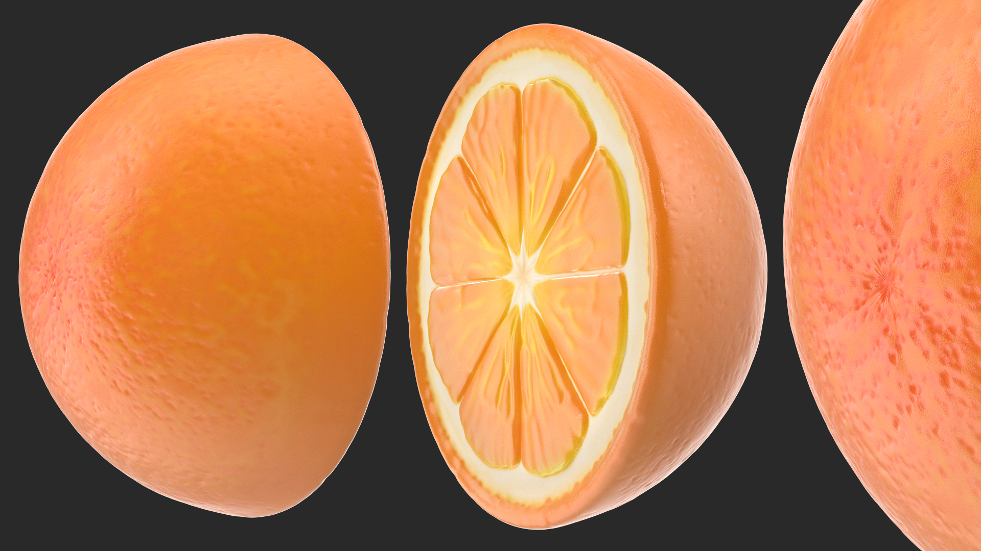 3D Half Fresh Orange Fruit model