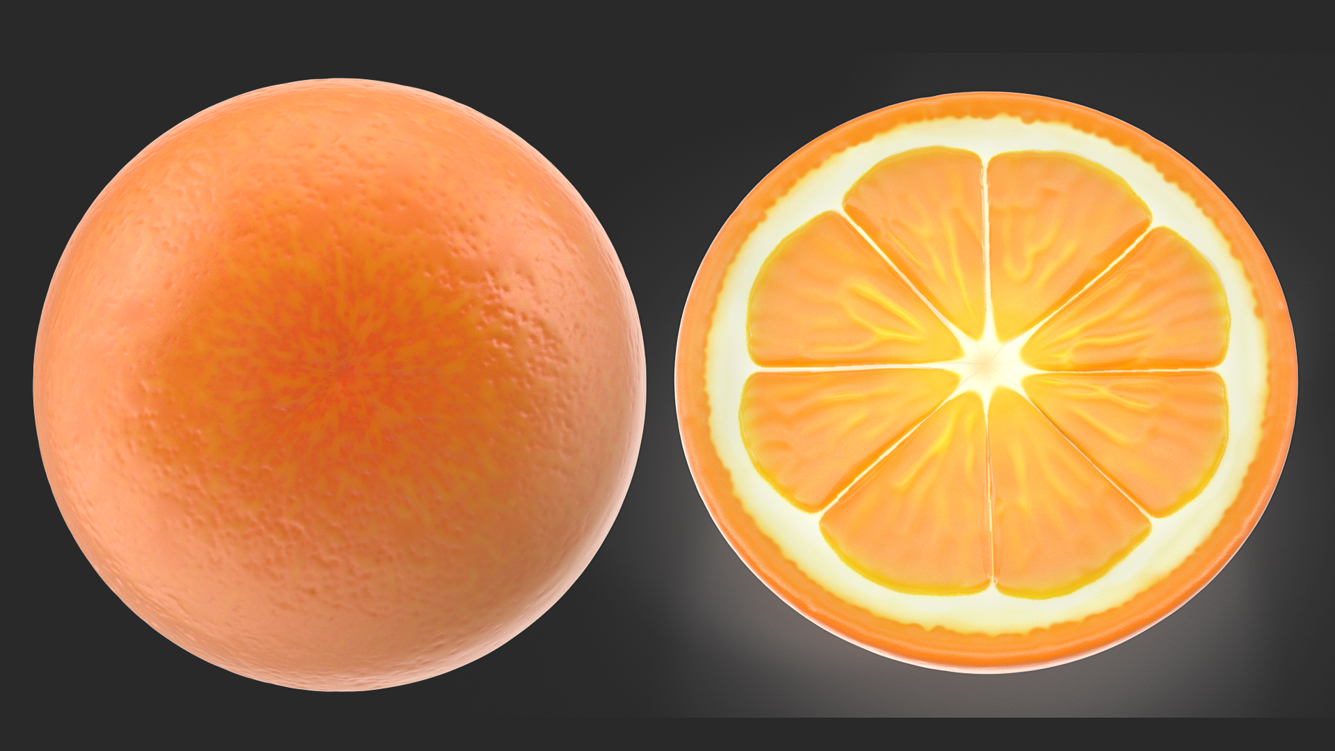 3D Half Fresh Orange Fruit model