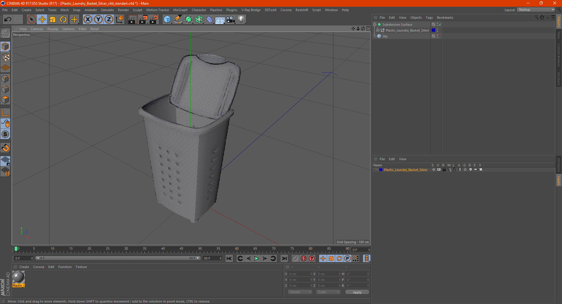 Plastic Laundry Basket Silver 3D model