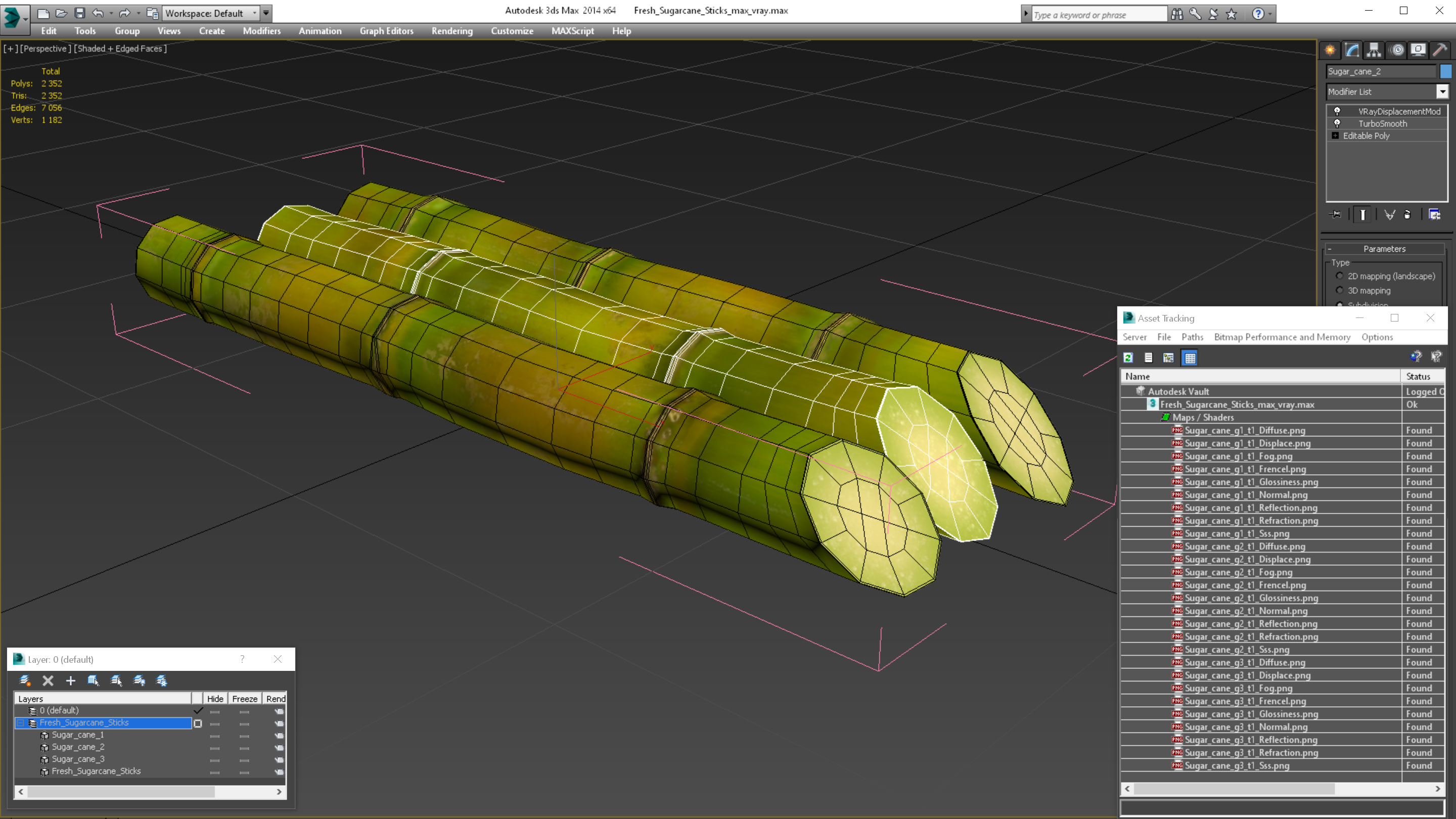 Fresh Sugarcane Sticks 3D