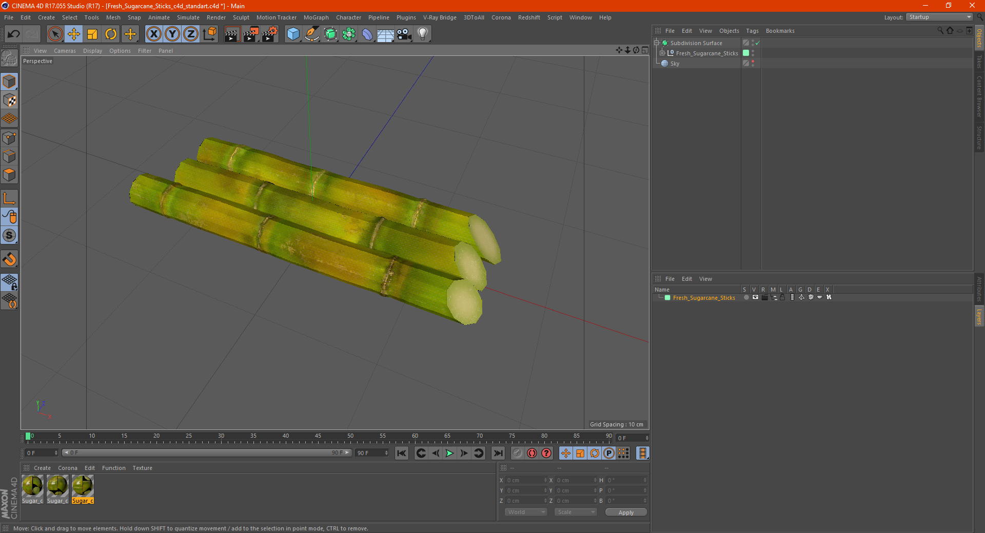 Fresh Sugarcane Sticks 3D