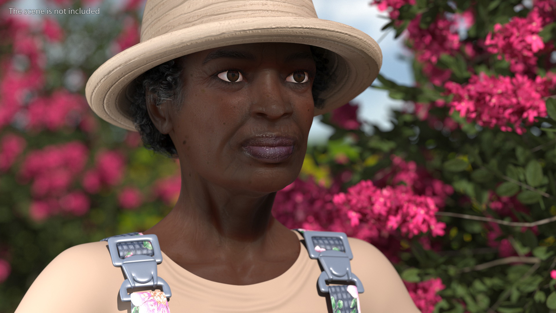 3D Black Elderly Woman Gardener Style A-Pose
