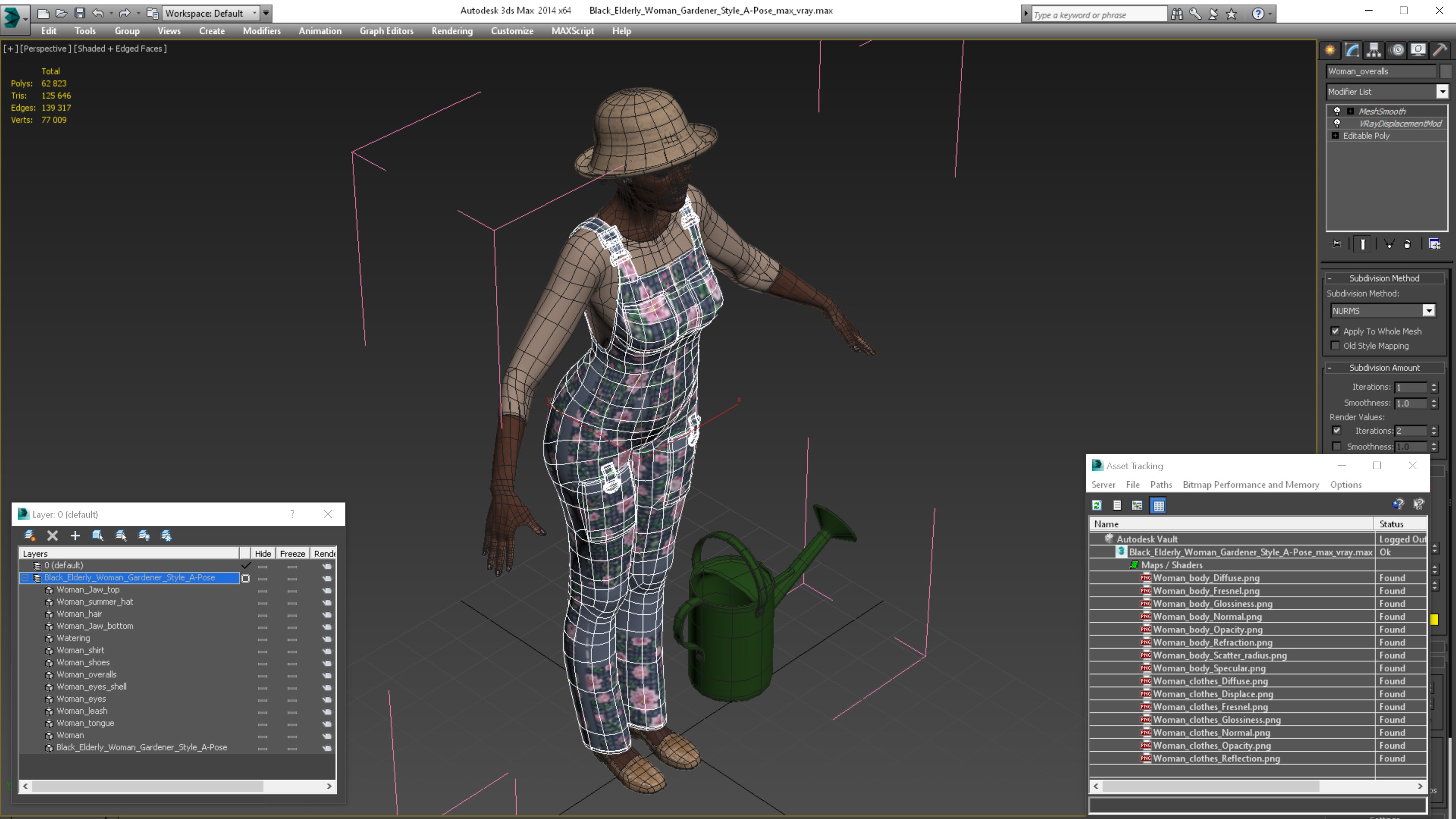 3D Black Elderly Woman Gardener Style A-Pose
