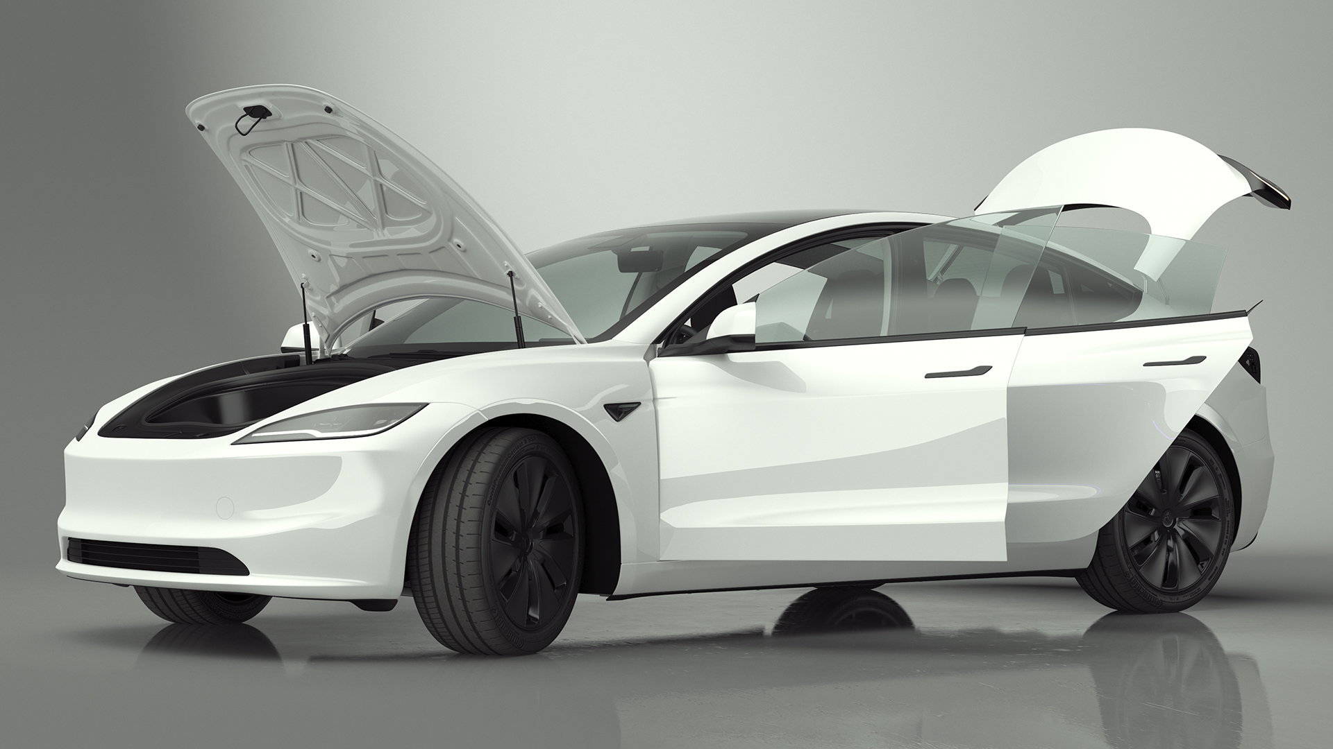 3D Tesla Model 3 2024 White Lights On Rigged