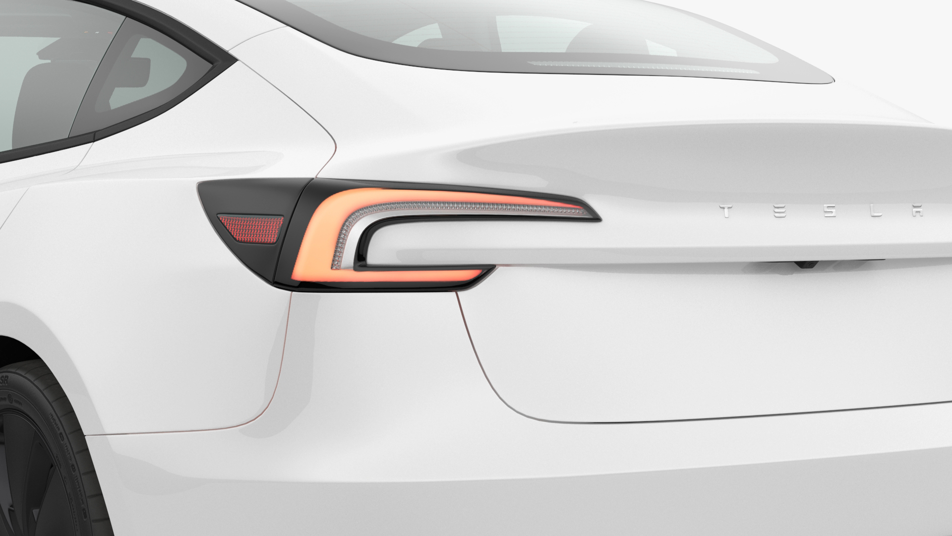 3D Tesla Model 3 2024 White Lights On Rigged