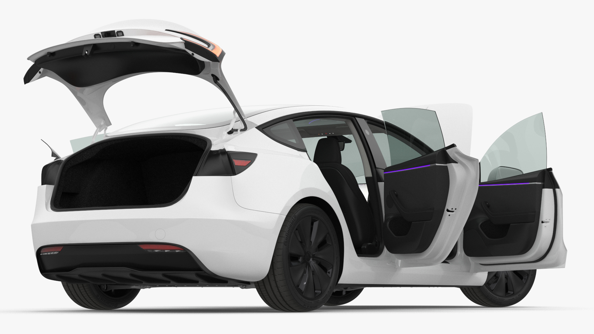 3D Tesla Model 3 2024 White Lights On Rigged