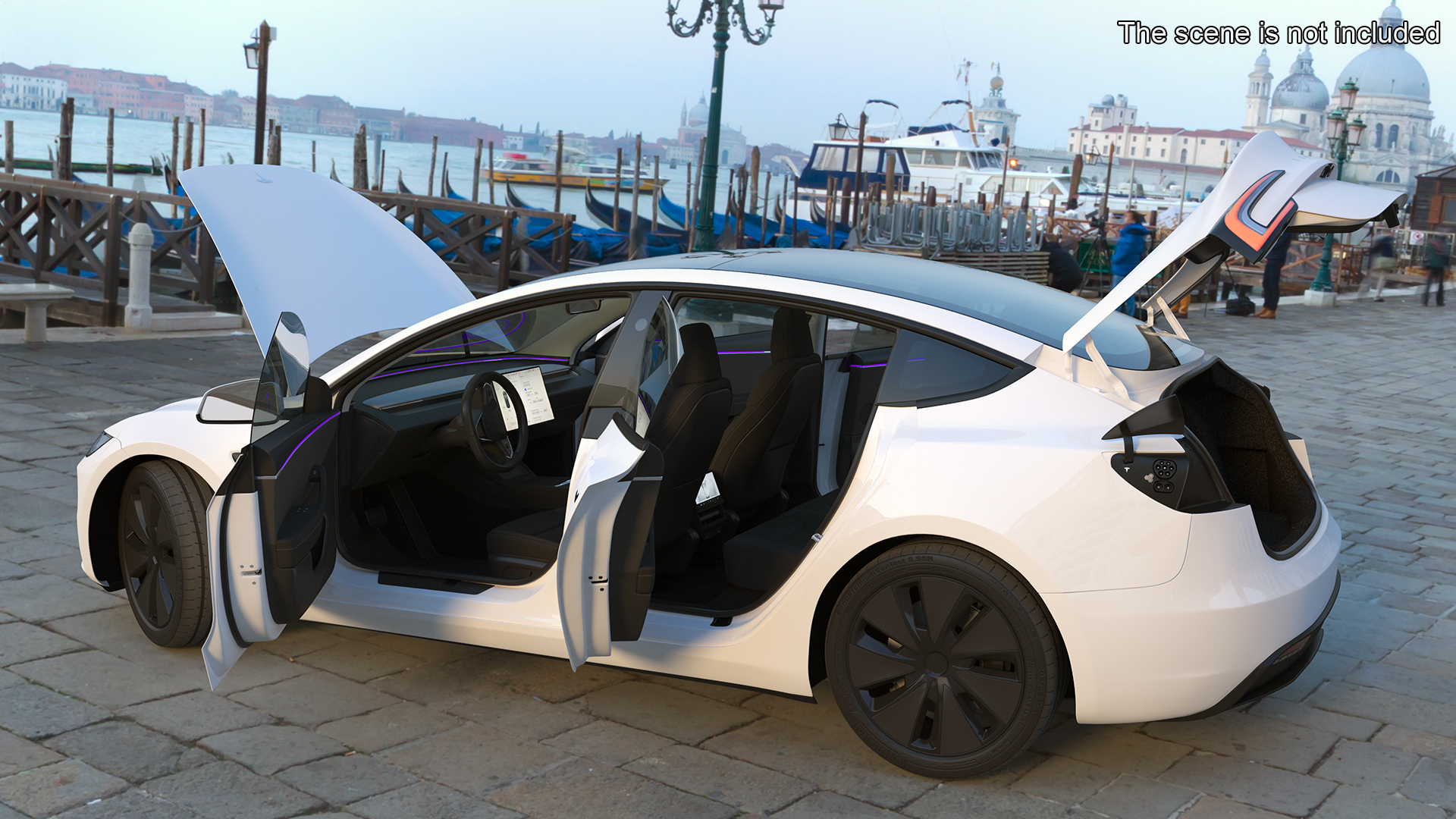 3D Tesla Model 3 2024 White Lights On Rigged