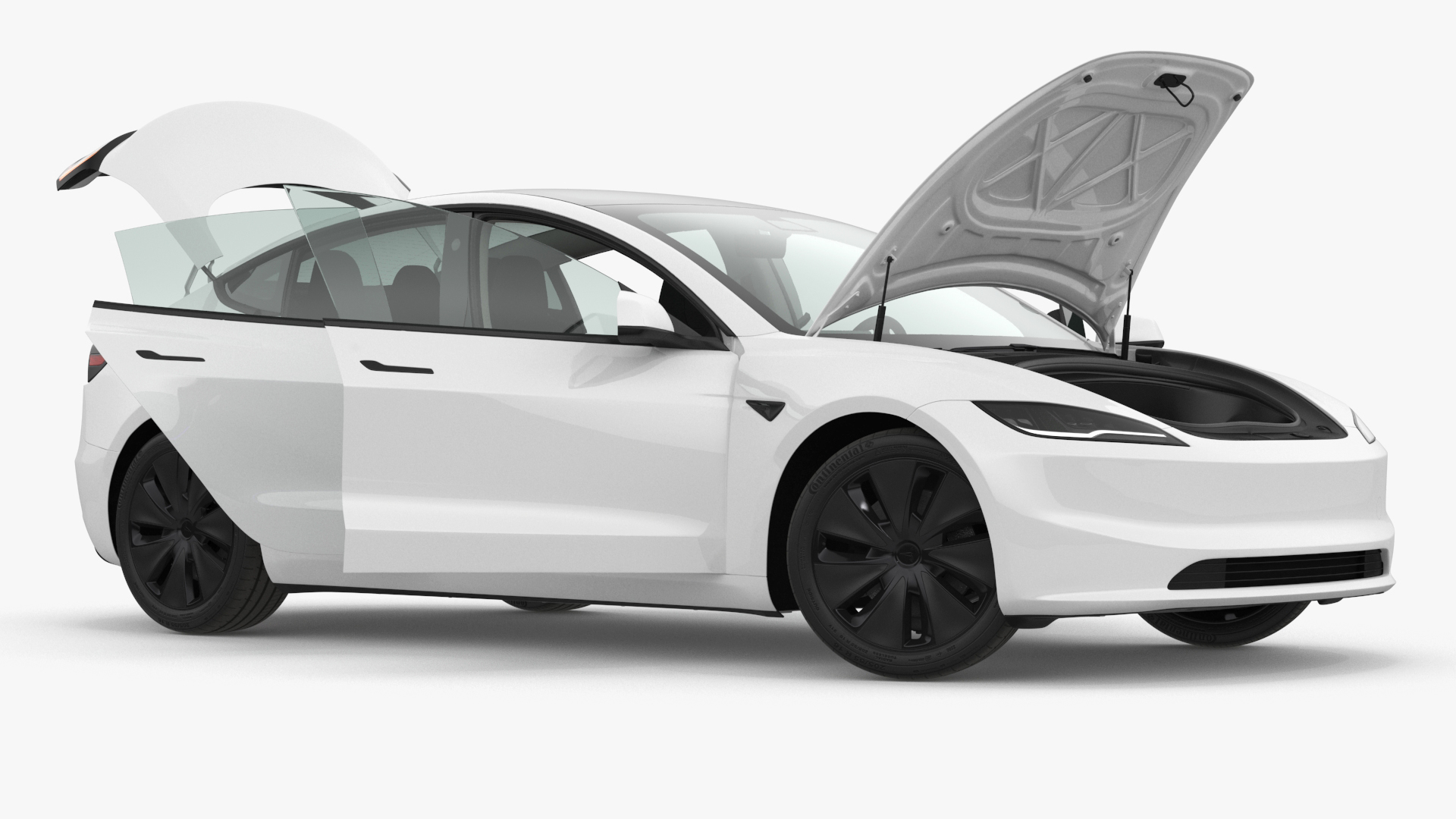 3D Tesla Model 3 2024 White Lights On Rigged