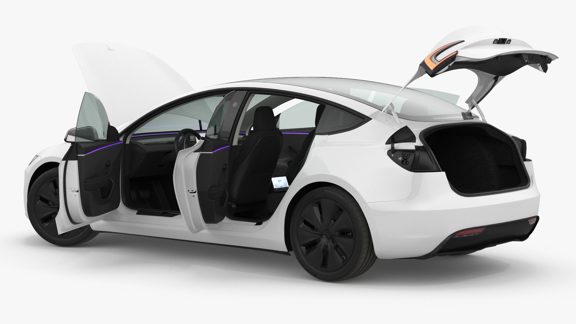 3D Tesla Model 3 2024 White Lights On Rigged