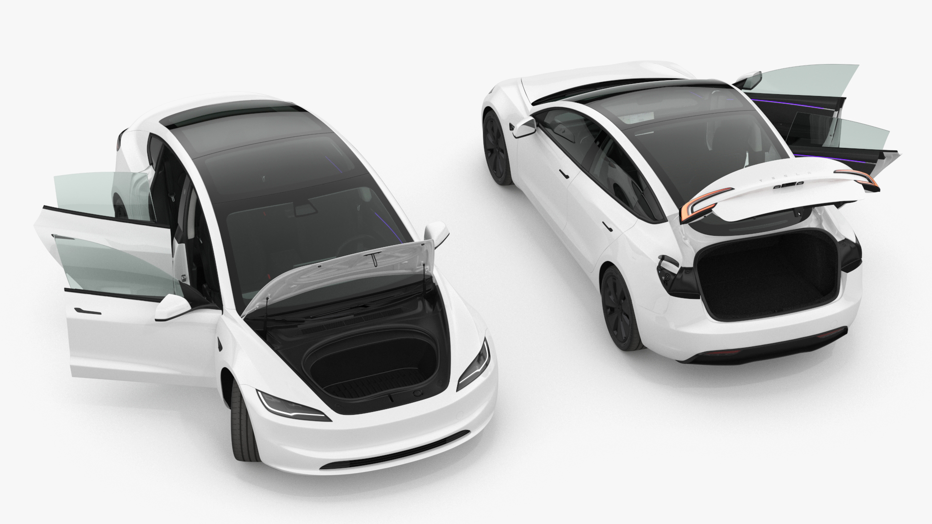 3D Tesla Model 3 2024 White Lights On Rigged