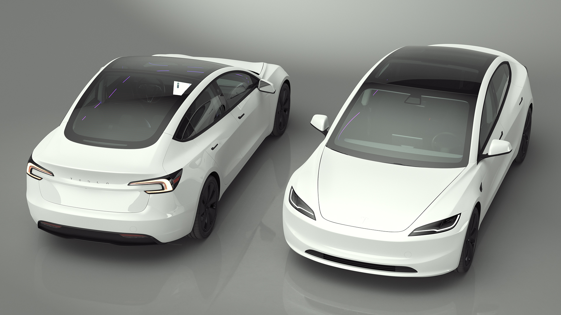 3D Tesla Model 3 2024 White Lights On Rigged
