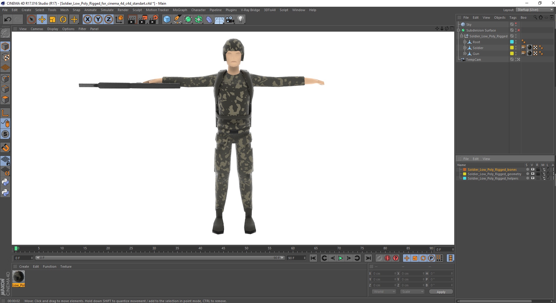 Soldier Low Poly Rigged for Cinema 4D 3D