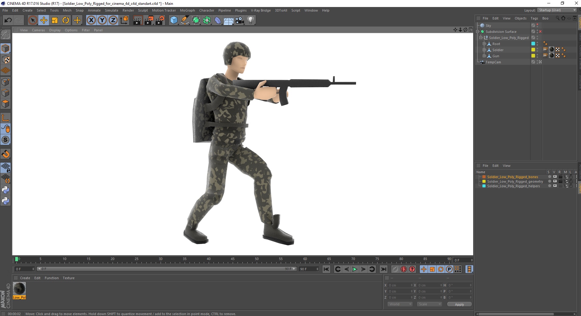 Soldier Low Poly Rigged for Cinema 4D 3D