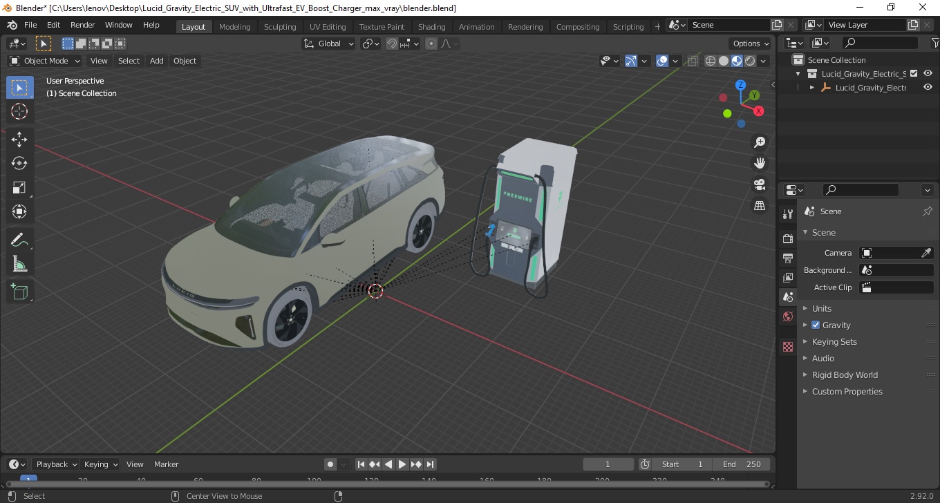 3D Lucid Gravity Electric SUV with Ultrafast EV Boost Charger model