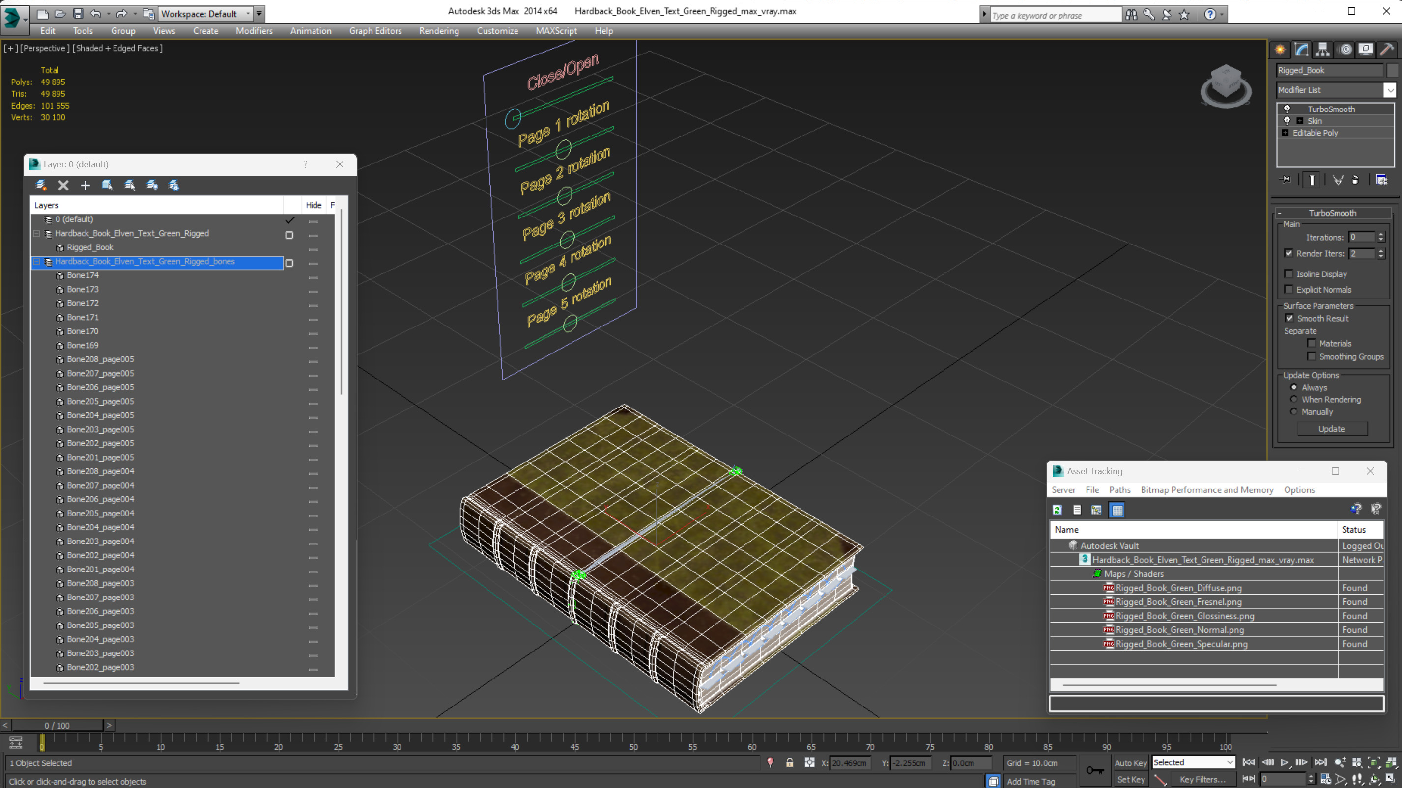 3D Hardback Book Elven Text Green Rigged for Cinema 4D