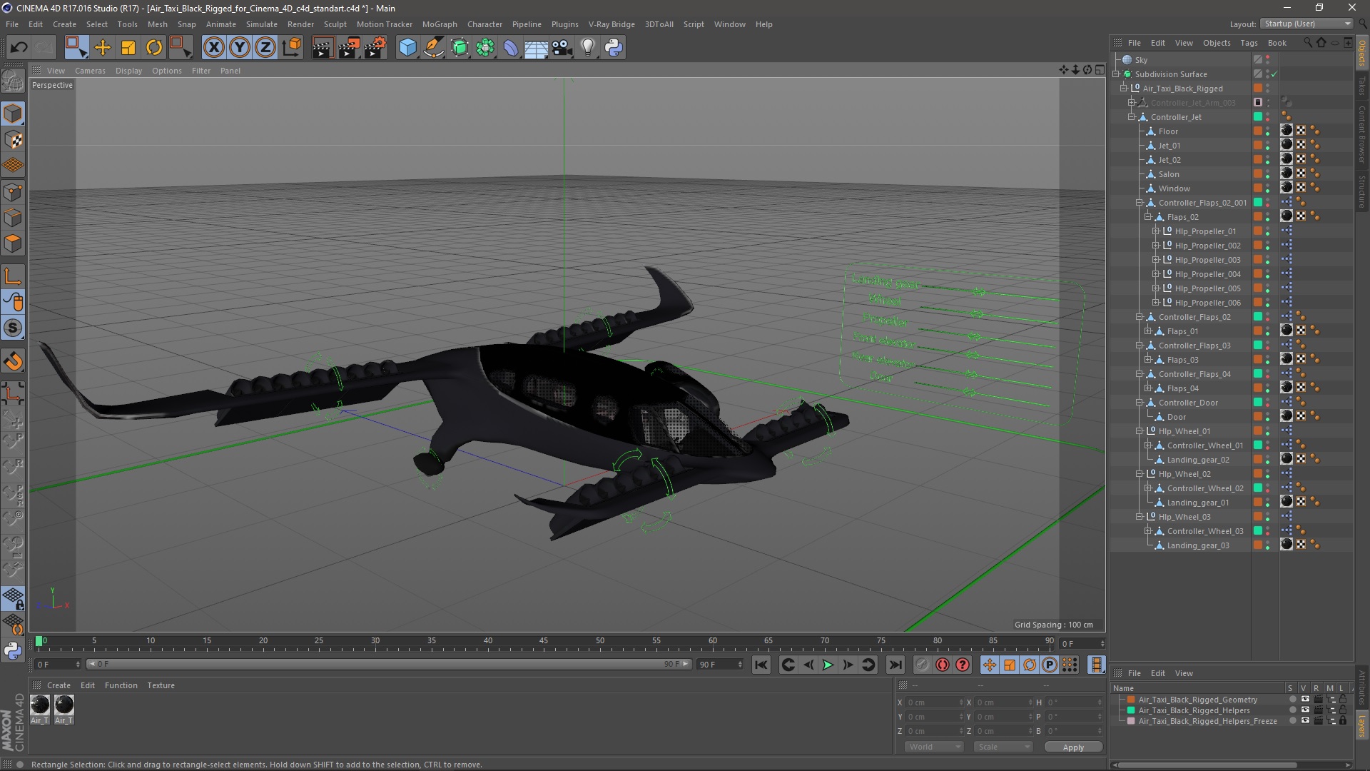 3D model Air Taxi Black Rigged for Cinema 4D