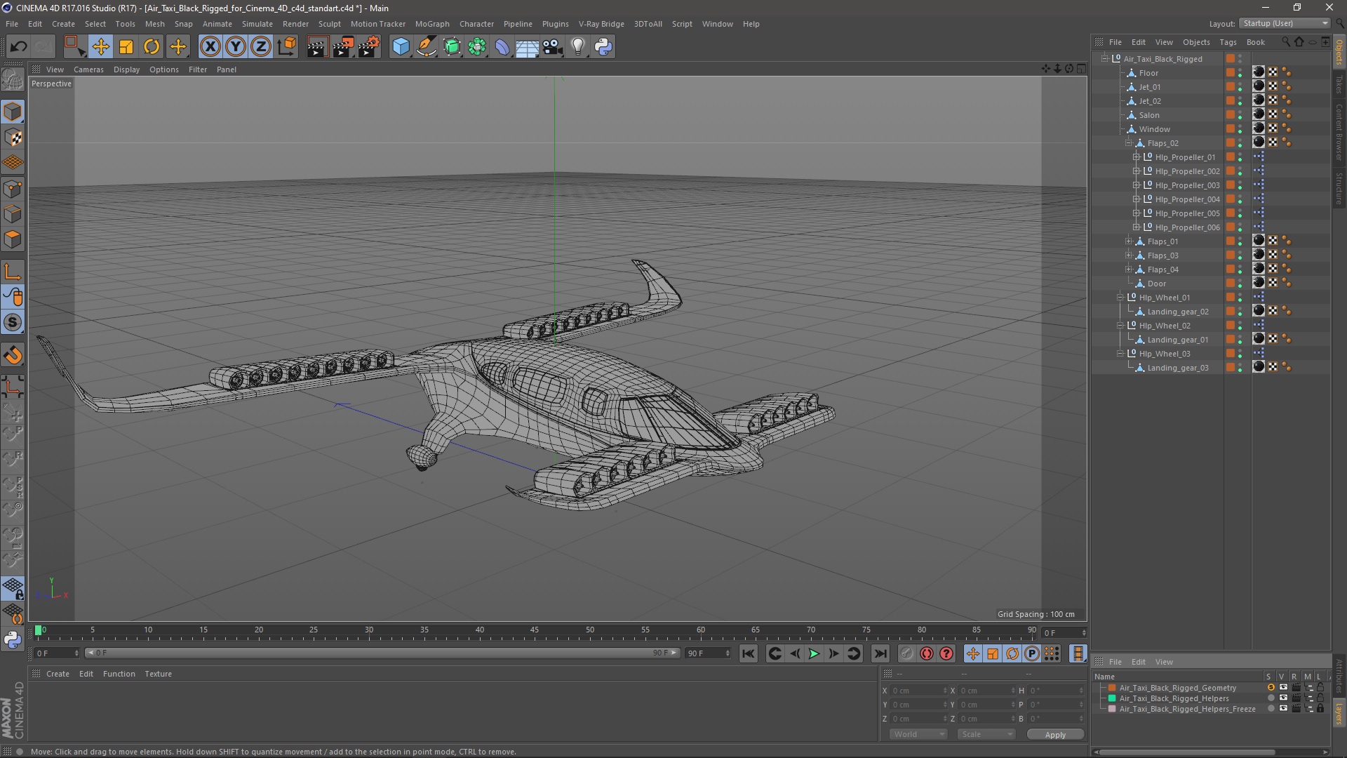 3D model Air Taxi Black Rigged for Cinema 4D