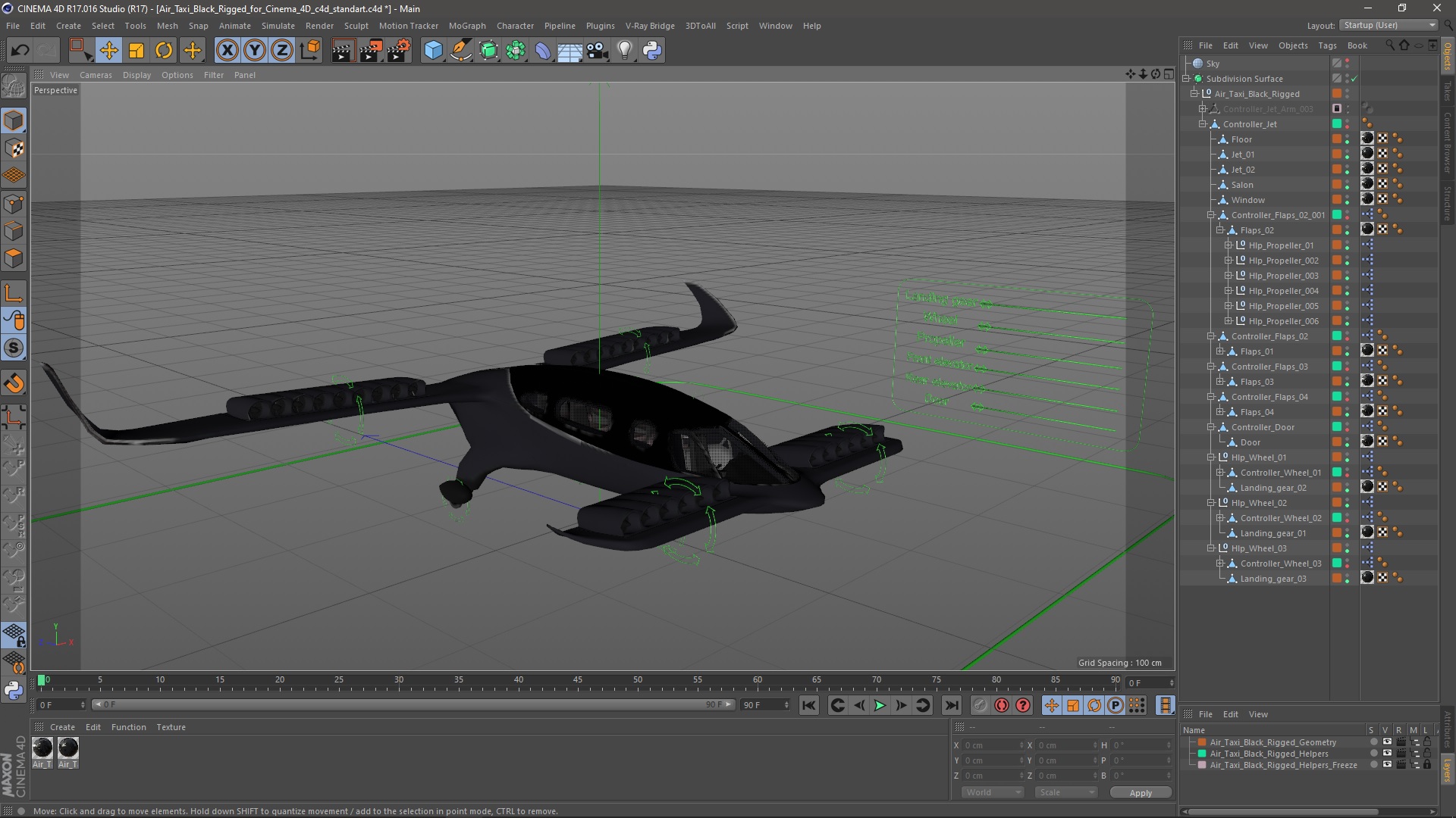 3D model Air Taxi Black Rigged for Cinema 4D