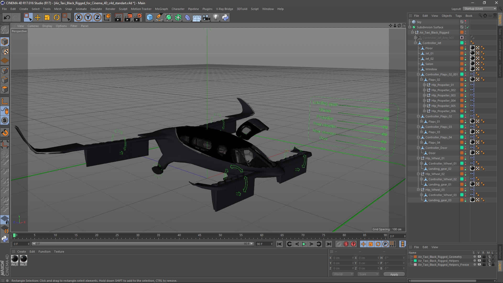 3D model Air Taxi Black Rigged for Cinema 4D