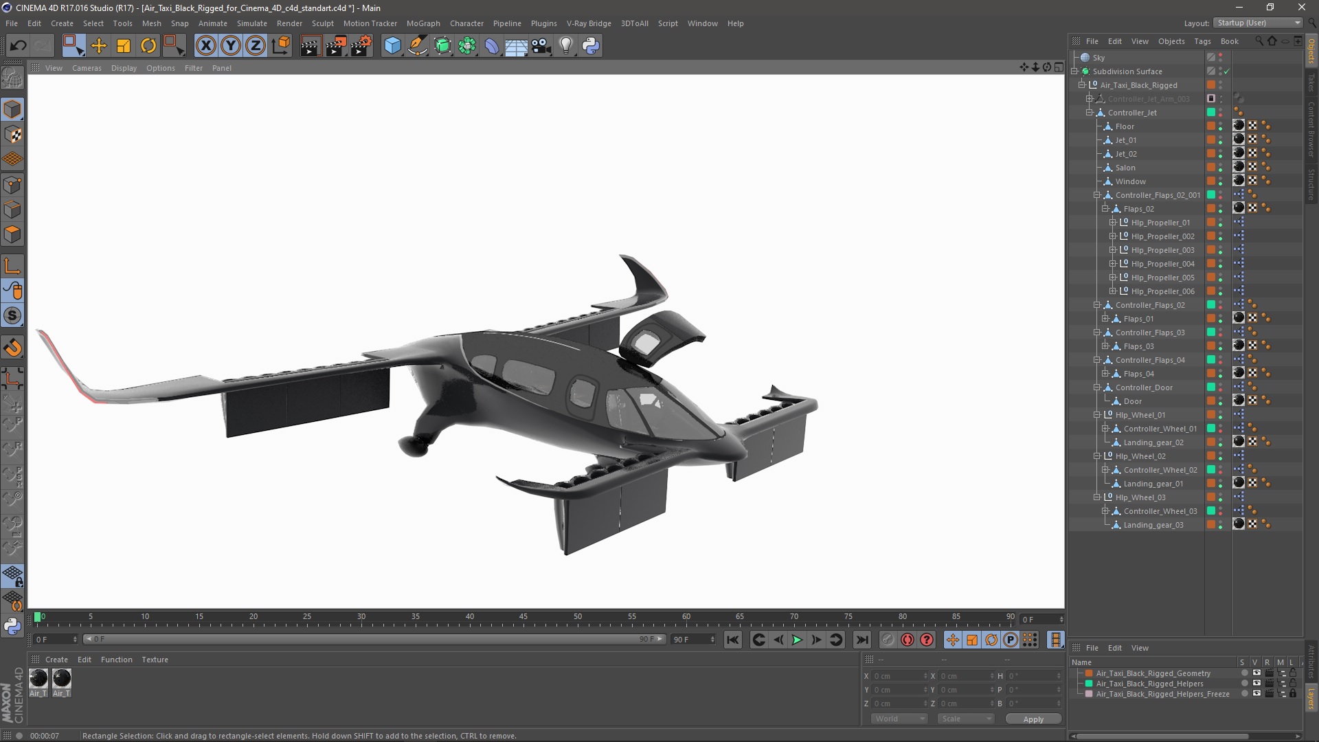 3D model Air Taxi Black Rigged for Cinema 4D