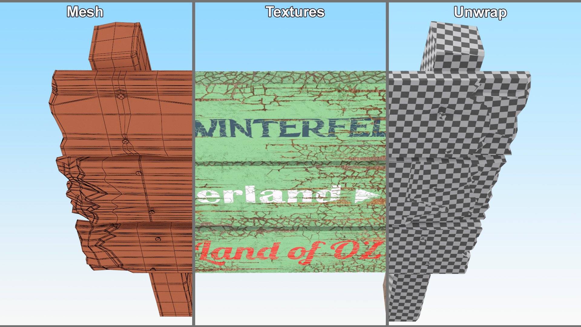 3D Old Weathered Wooden Sign Board