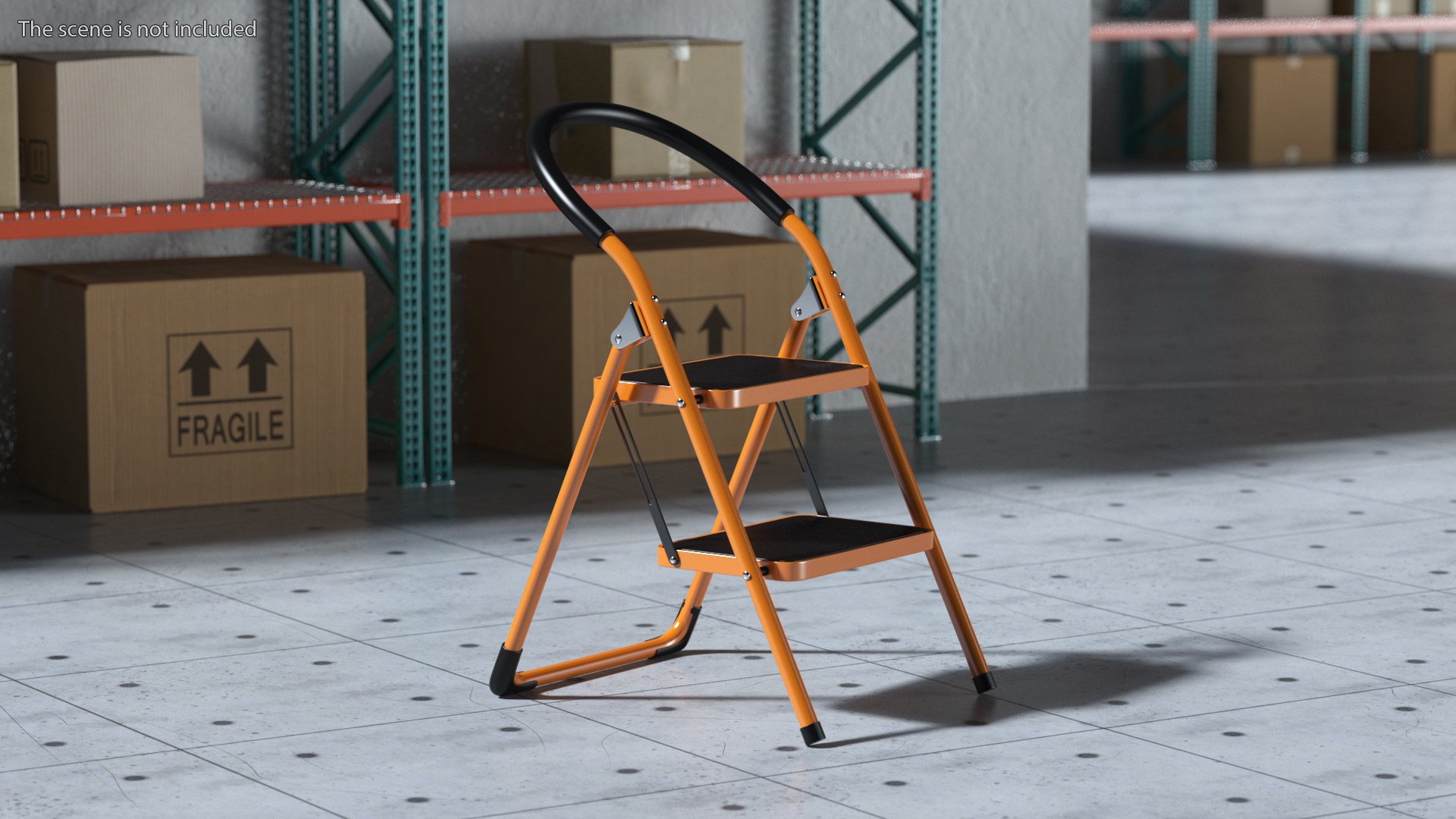 3D Portable Anti Slip 2 Step Orange Ladder Folding Step Stool model