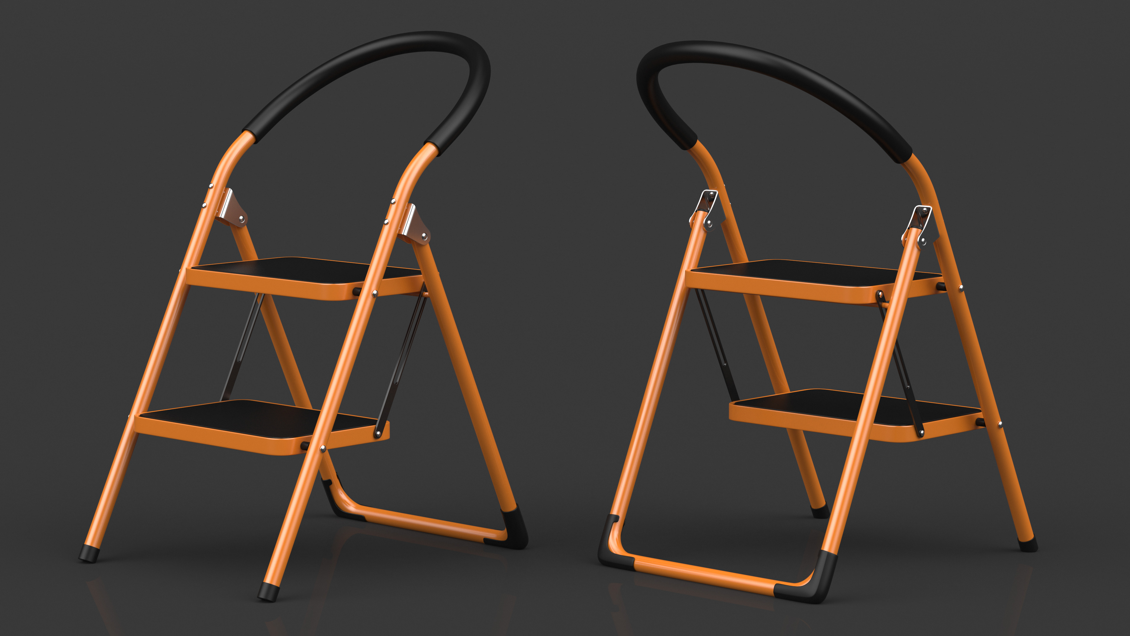 3D Portable Anti Slip 2 Step Orange Ladder Folding Step Stool model