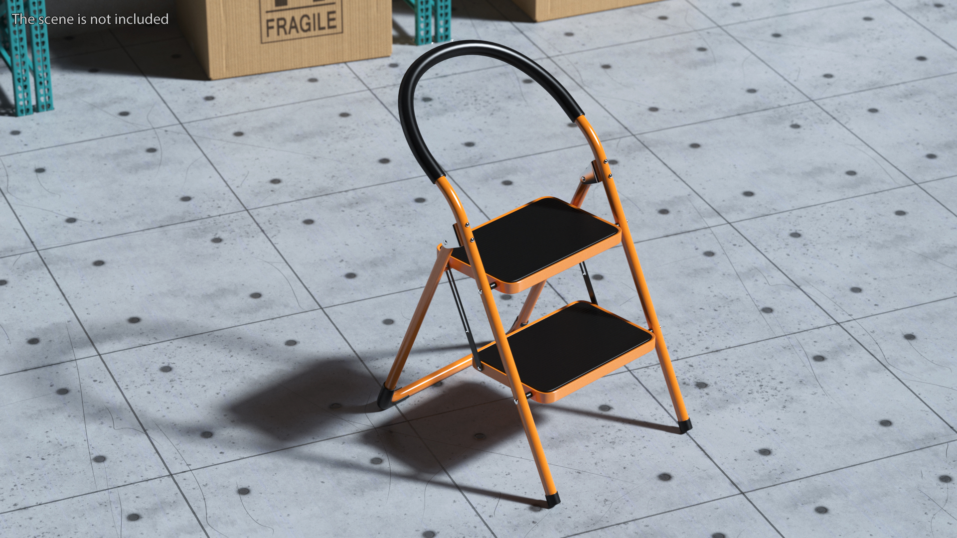 3D Portable Anti Slip 2 Step Orange Ladder Folding Step Stool model