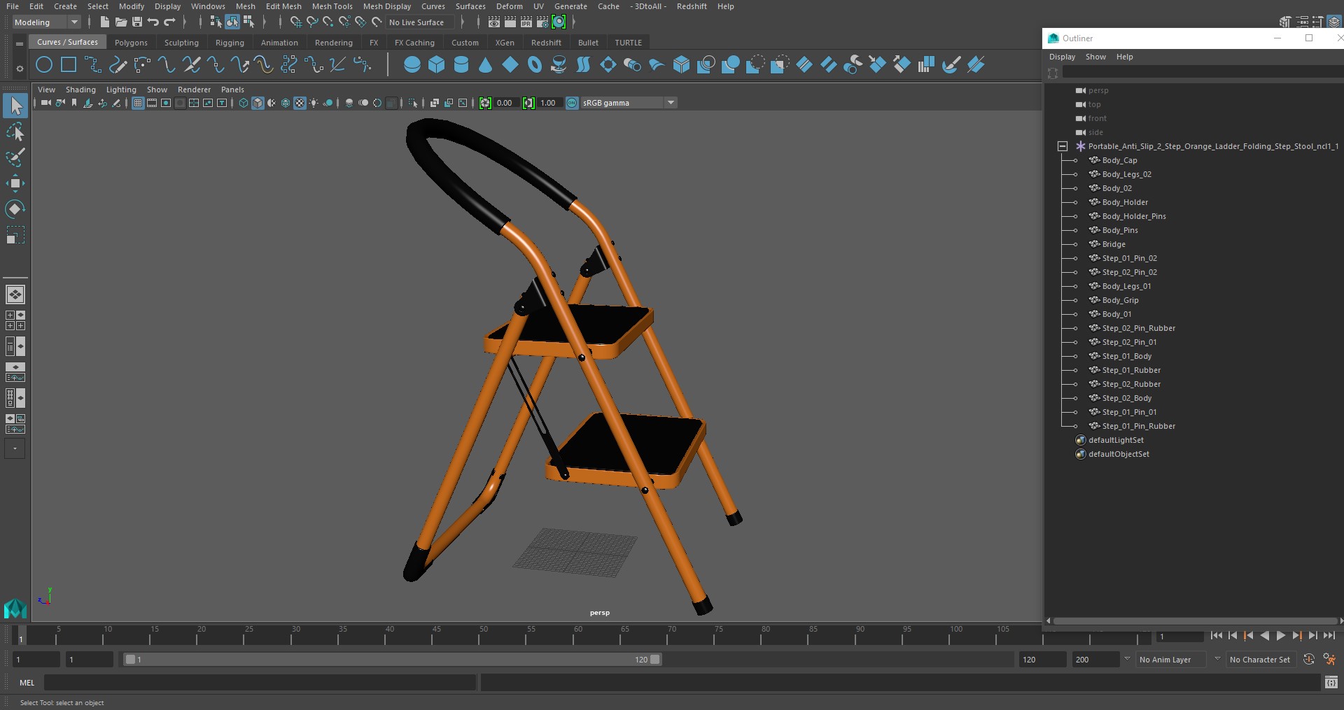 3D Portable Anti Slip 2 Step Orange Ladder Folding Step Stool model