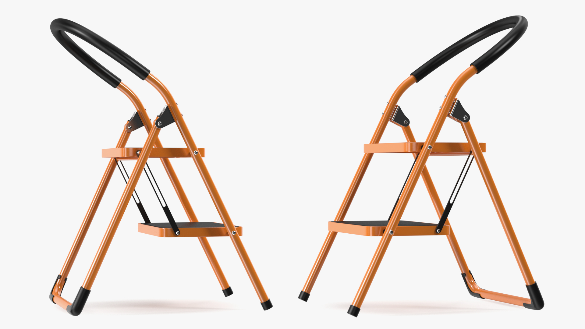 3D Portable Anti Slip 2 Step Orange Ladder Folding Step Stool model