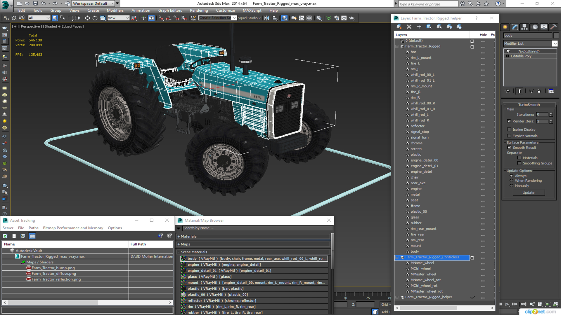Farm Tractor Rigged 3D model